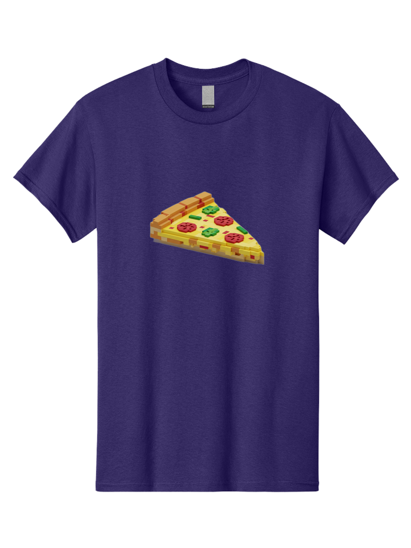 3D-Pizza-Slice Men'S Graphic Tee, 100% Cotton, Comfortable Casual Summer Wear, Machine Washable, Pixel Art, Pizza Slice, 3D Graphics, Pepperoni Pizza, Green Peppers, Yellow Crust, Red Toppings, Digital Illustration, Blocky Texture, Bab615 4