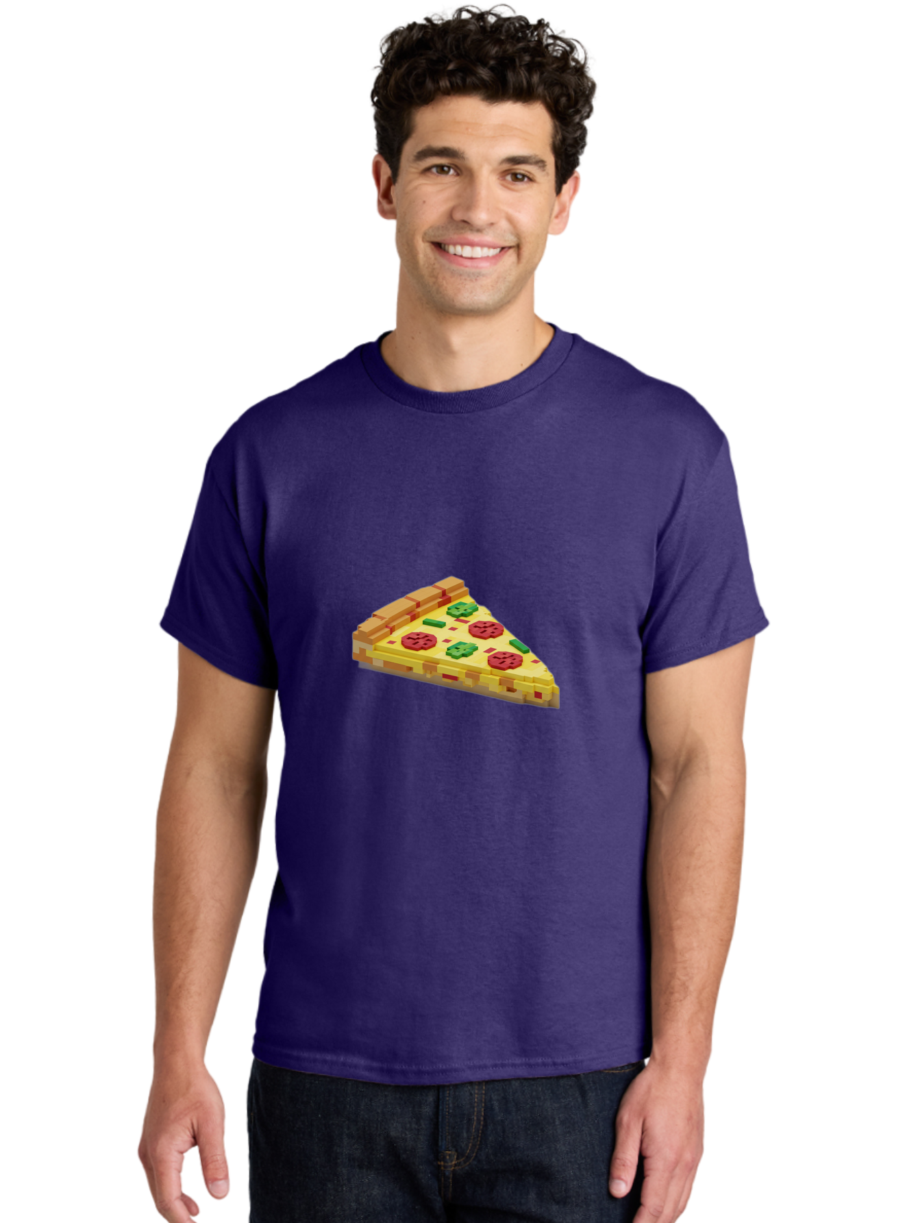 3D-Pizza-Slice Men'S Graphic Tee, 100% Cotton, Comfortable Casual Summer Wear, Machine Washable, Pixel Art, Pizza Slice, 3D Graphics, Pepperoni Pizza, Green Peppers, Yellow Crust, Red Toppings, Digital Illustration, Blocky Texture, Bab615 19