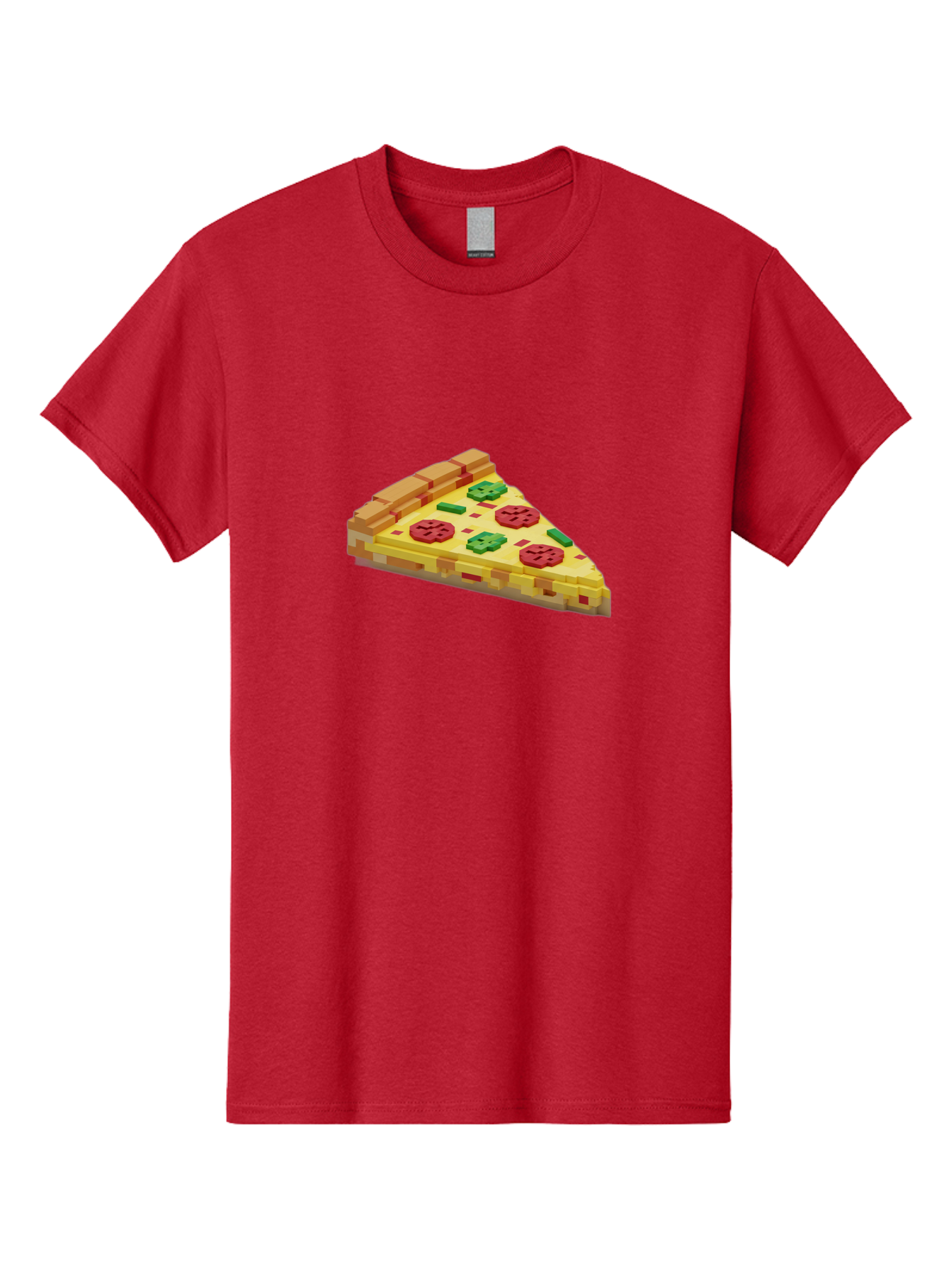 3D-Pizza-Slice Men'S Graphic Tee, 100% Cotton, Comfortable Casual Summer Wear, Machine Washable, Pixel Art, Pizza Slice, 3D Graphics, Pepperoni Pizza, Green Peppers, Yellow Crust, Red Toppings, Digital Illustration, Blocky Texture, Bab615 7