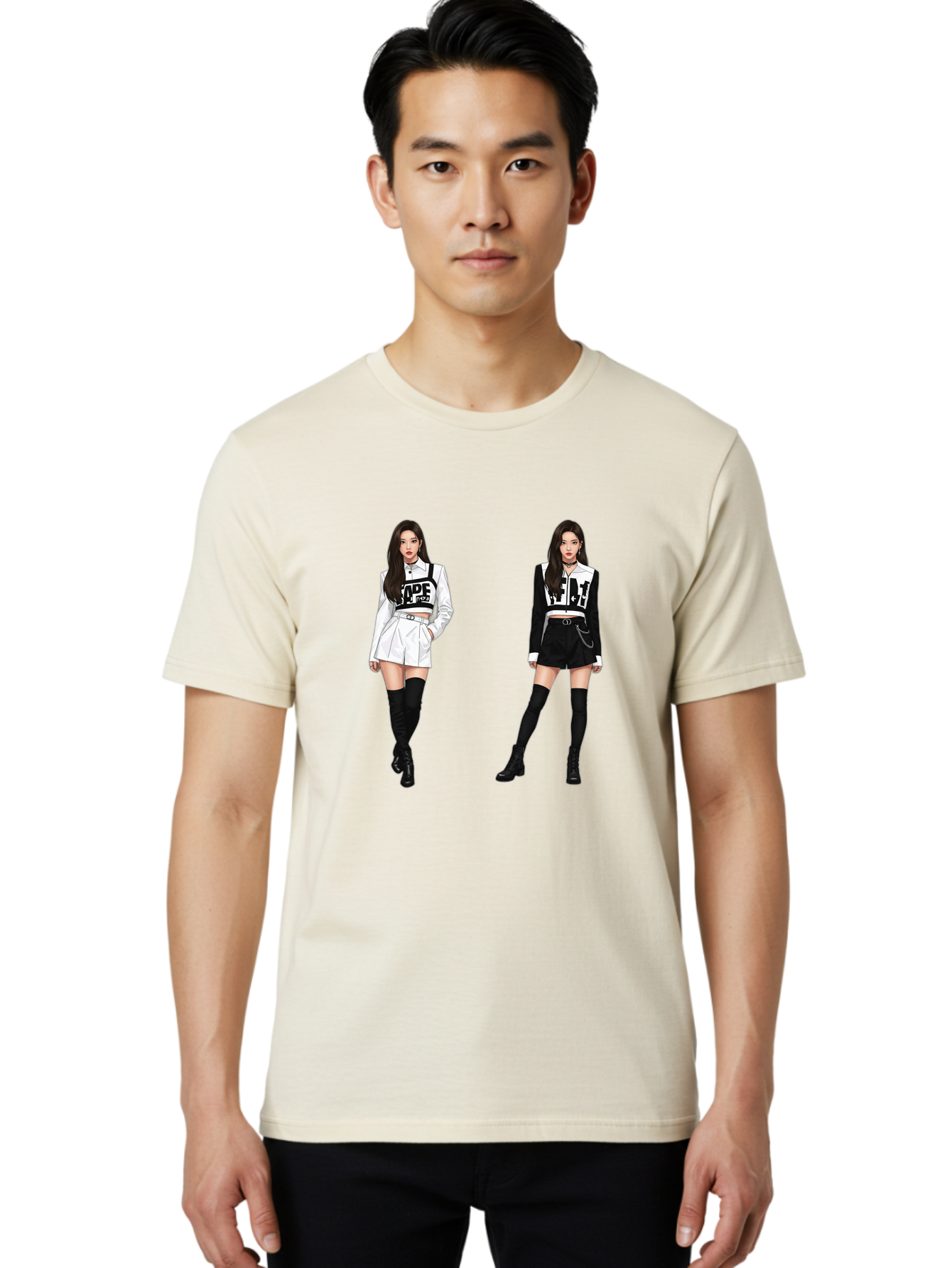 Aape-By-Baperama Men'S Graphic Tee, 100% Cotton, Comfortable Casual Summer Wear, Machine Washable, Fashion Illustration, Aape Clothing, Streetwear Style, Edgy Look, Bold Graphics, Monochrome Aesthetic, High-Contrast Visuals, Long Boots Bab616 20