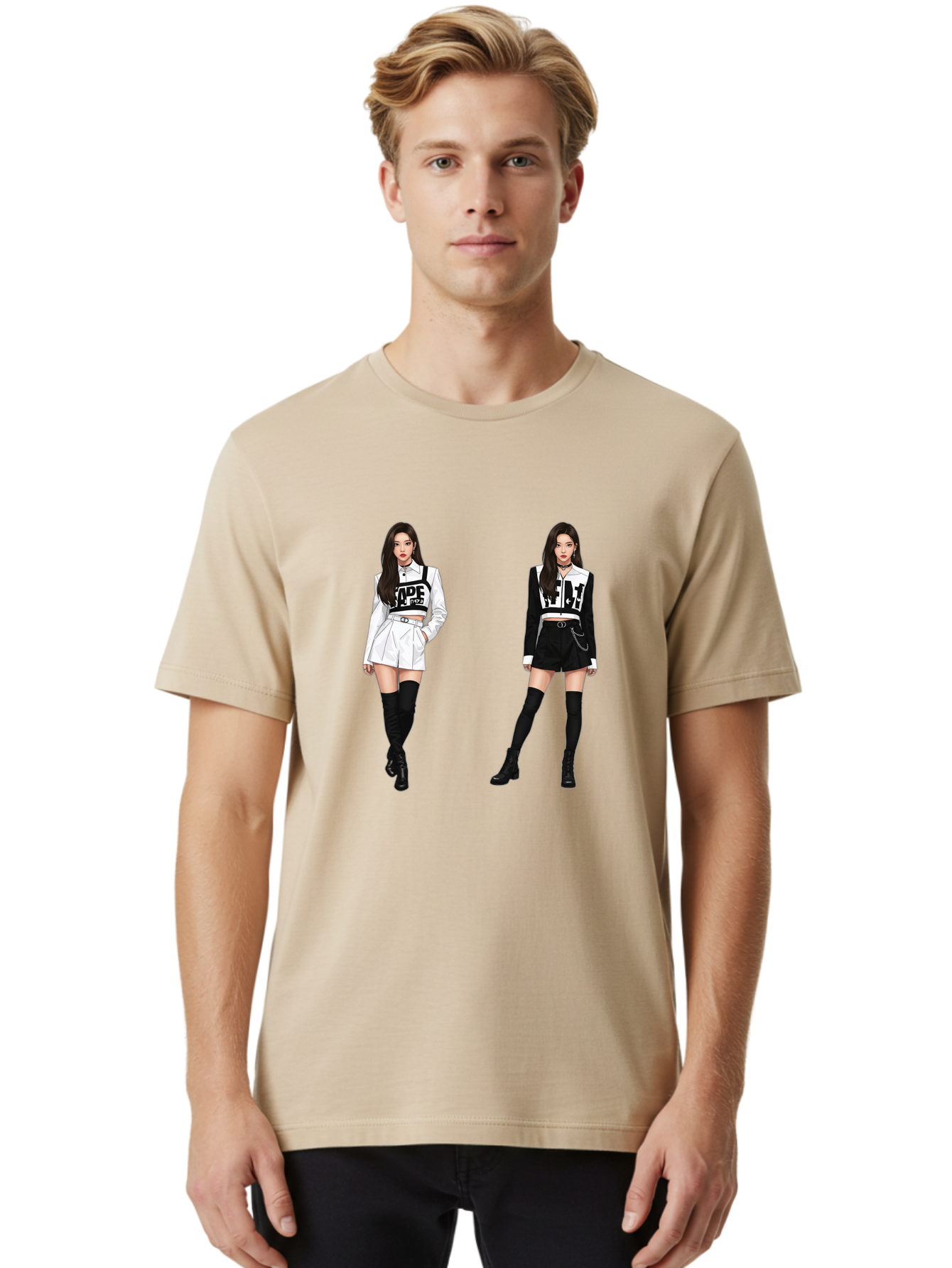 Aape-By-Baperama Men'S Graphic Tee, 100% Cotton, Comfortable Casual Summer Wear, Machine Washable, Fashion Illustration, Aape Clothing, Streetwear Style, Edgy Look, Bold Graphics, Monochrome Aesthetic, High-Contrast Visuals, Long Boots Bab616 25