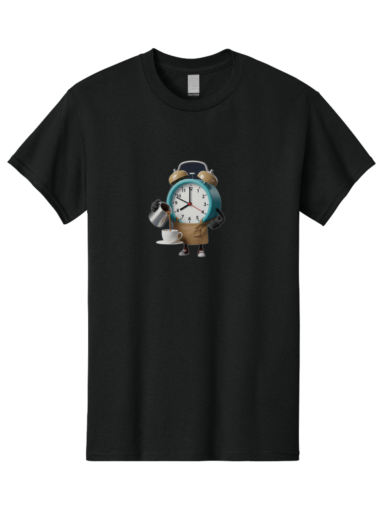 Alarm-Clock-Character Men'S Graphic Tee, 100% Cotton, Comfortable Casual Summer Wear, Machine Washable, Alarm Clock Character, Morning Coffee, Daily Routine, Time Management, Coffee Break, Cartoon Style, Clock Face, Coffee Cup, Saucer, Bab617 6