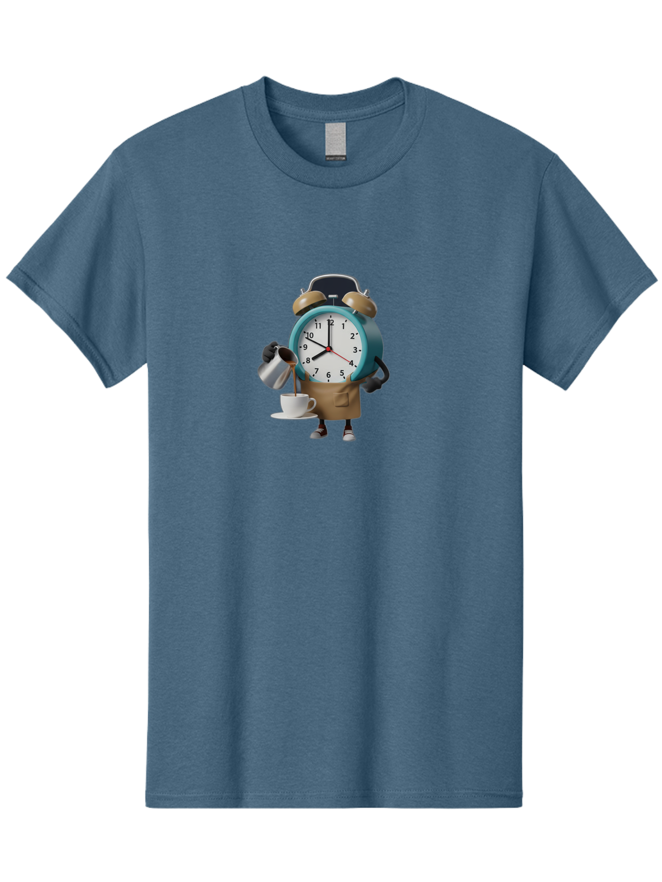 Alarm-Clock-Character Men'S Graphic Tee, 100% Cotton, Comfortable Casual Summer Wear, Machine Washable, Alarm Clock Character, Morning Coffee, Daily Routine, Time Management, Coffee Break, Cartoon Style, Clock Face, Coffee Cup, Saucer, Bab617 7