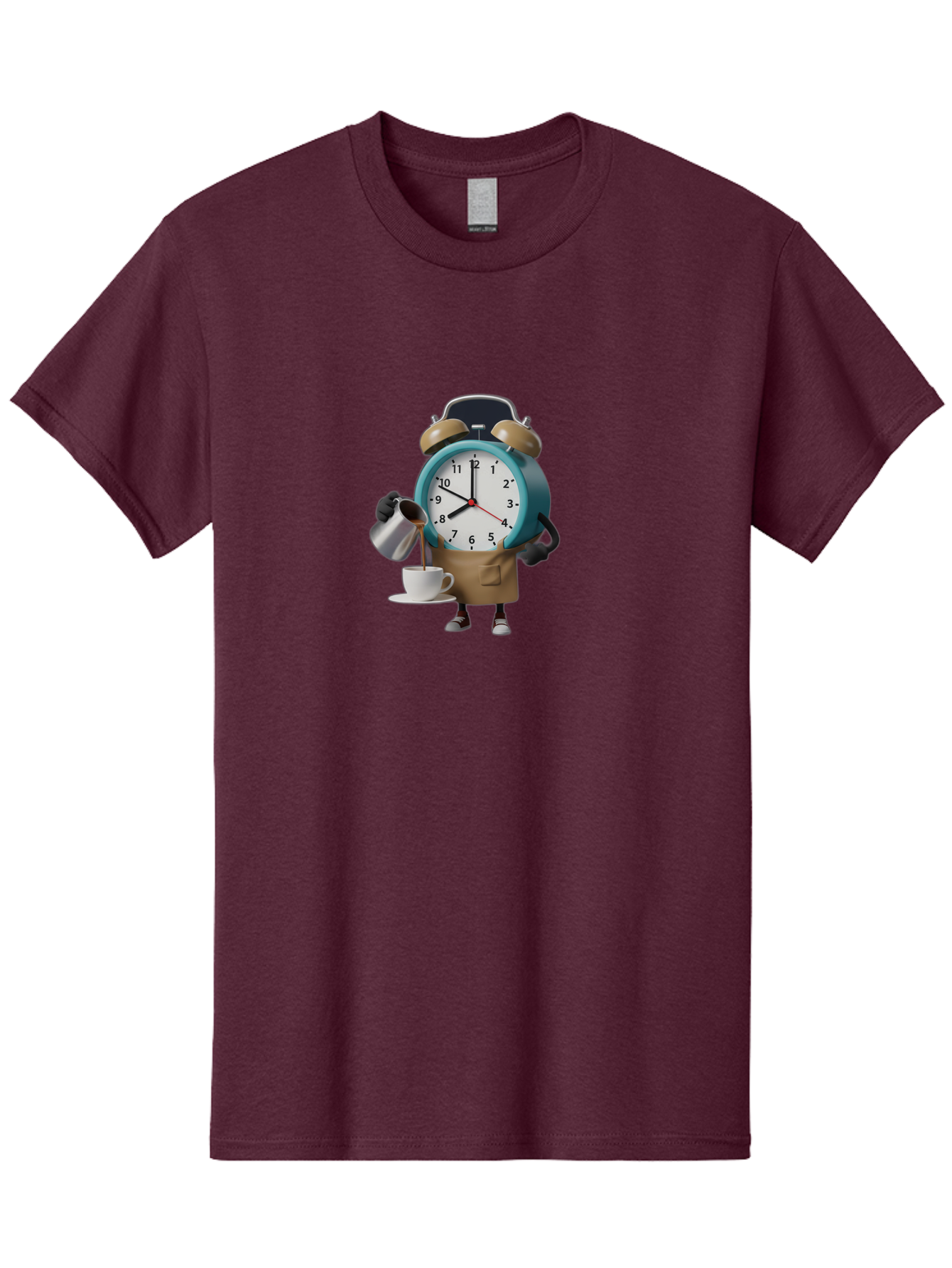 Alarm-Clock-Character Men'S Graphic Tee, 100% Cotton, Comfortable Casual Summer Wear, Machine Washable, Alarm Clock Character, Morning Coffee, Daily Routine, Time Management, Coffee Break, Cartoon Style, Clock Face, Coffee Cup, Saucer, Bab617 3