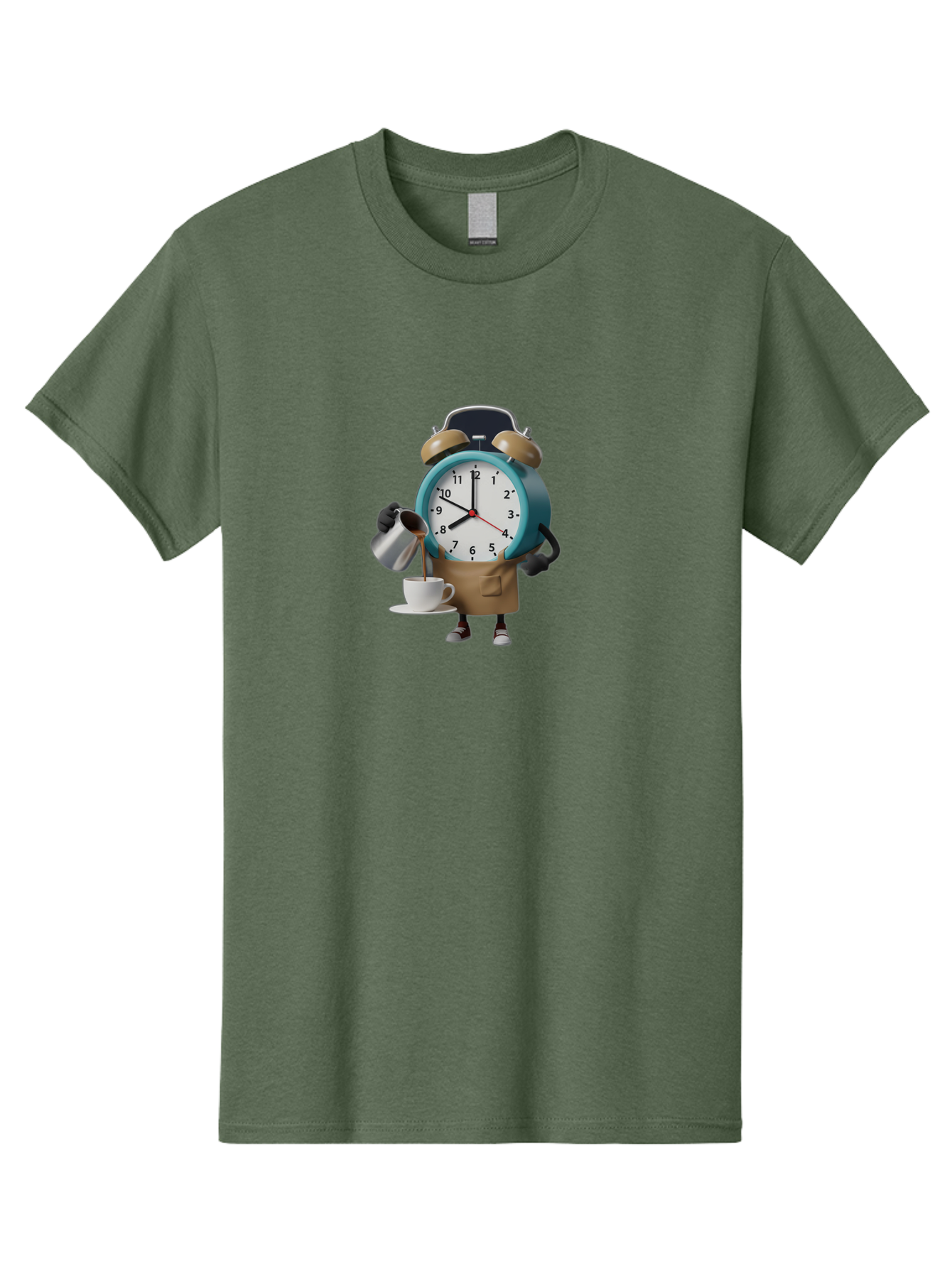 Alarm-Clock-Character Men'S Graphic Tee, 100% Cotton, Comfortable Casual Summer Wear, Machine Washable, Alarm Clock Character, Morning Coffee, Daily Routine, Time Management, Coffee Break, Cartoon Style, Clock Face, Coffee Cup, Saucer, Bab617 14