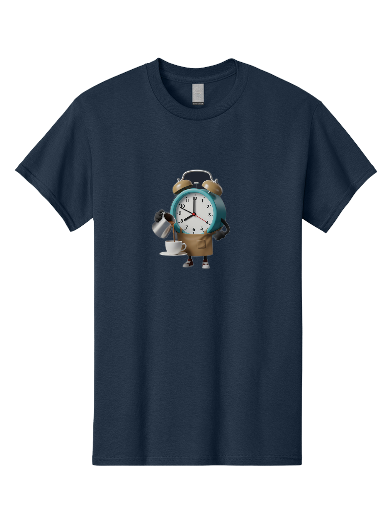 Alarm-Clock-Character Men'S Graphic Tee, 100% Cotton, Comfortable Casual Summer Wear, Machine Washable, Alarm Clock Character, Morning Coffee, Daily Routine, Time Management, Coffee Break, Cartoon Style, Clock Face, Coffee Cup, Saucer, Bab617 10