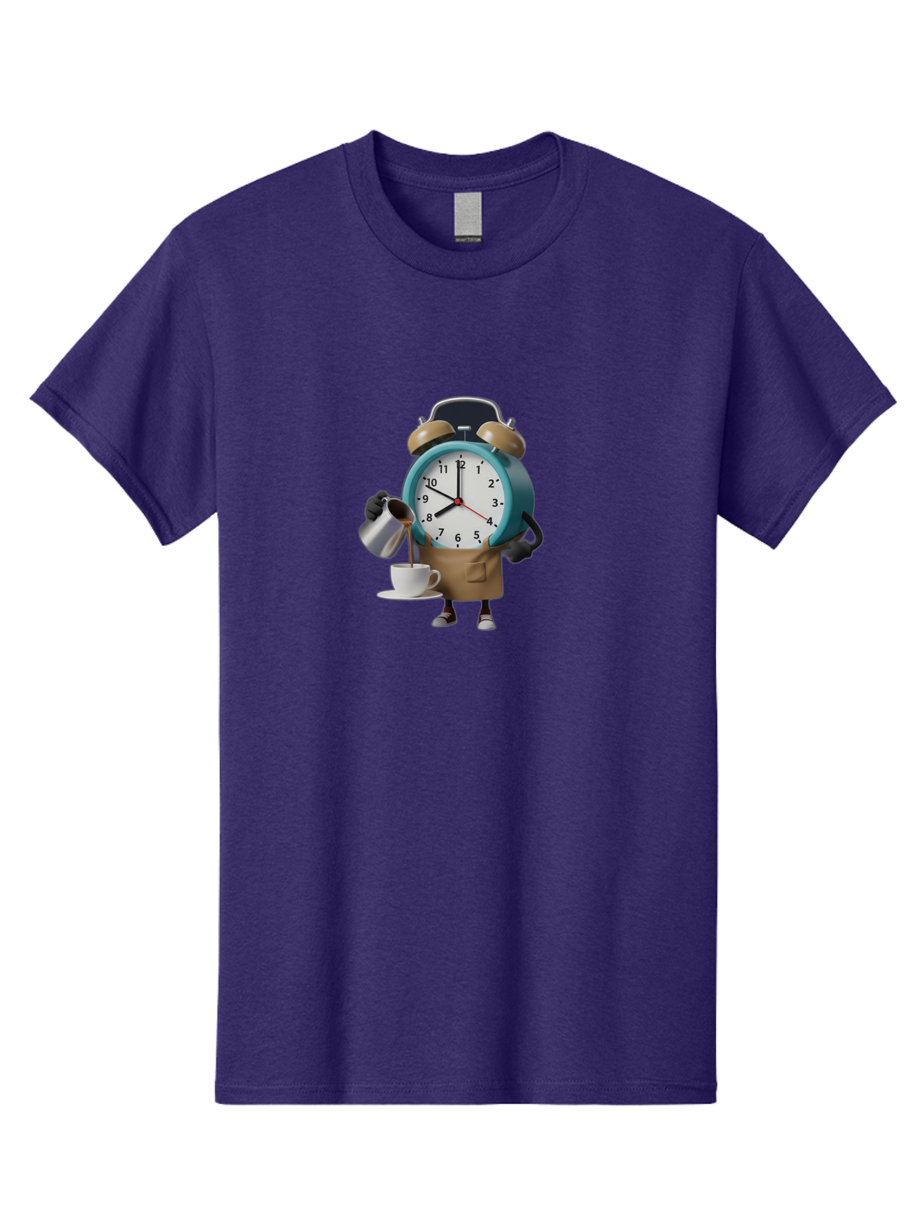 Alarm-Clock-Character Men'S Graphic Tee, 100% Cotton, Comfortable Casual Summer Wear, Machine Washable, Alarm Clock Character, Morning Coffee, Daily Routine, Time Management, Coffee Break, Cartoon Style, Clock Face, Coffee Cup, Saucer, Bab617 13
