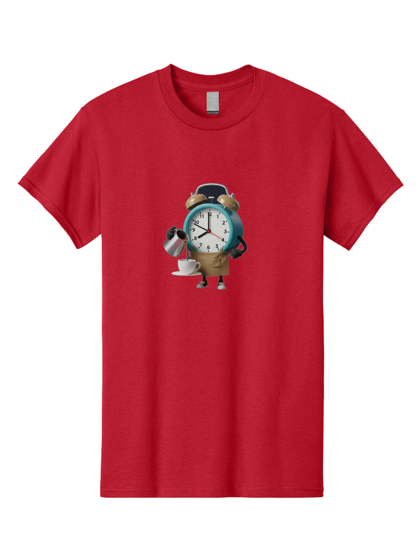 Alarm-Clock-Character Men'S Graphic Tee, 100% Cotton, Comfortable Casual Summer Wear, Machine Washable, Alarm Clock Character, Morning Coffee, Daily Routine, Time Management, Coffee Break, Cartoon Style, Clock Face, Coffee Cup, Saucer, Bab617 11