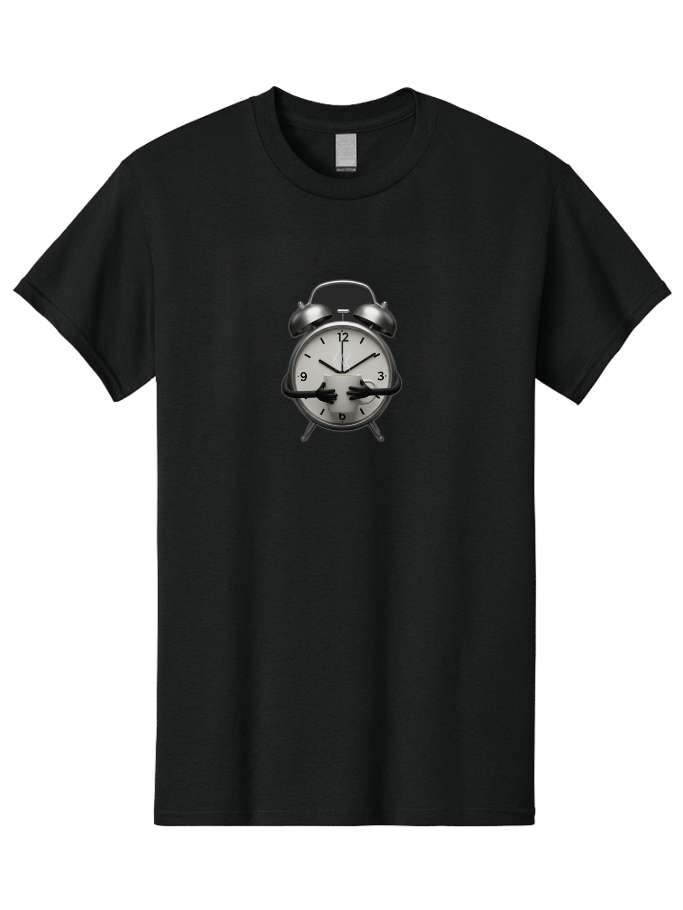 Alarm-Clock Men'S Graphic Tee, 100% Cotton, Comfortable Casual Summer Wear, Machine Washable, Alarm Clock With Hands At 11:30, Retro Style, Classic Design, Simple Analog Clock, Time Keeping, Morning Wake-Up, Black And White Clock Face, Bab618 3