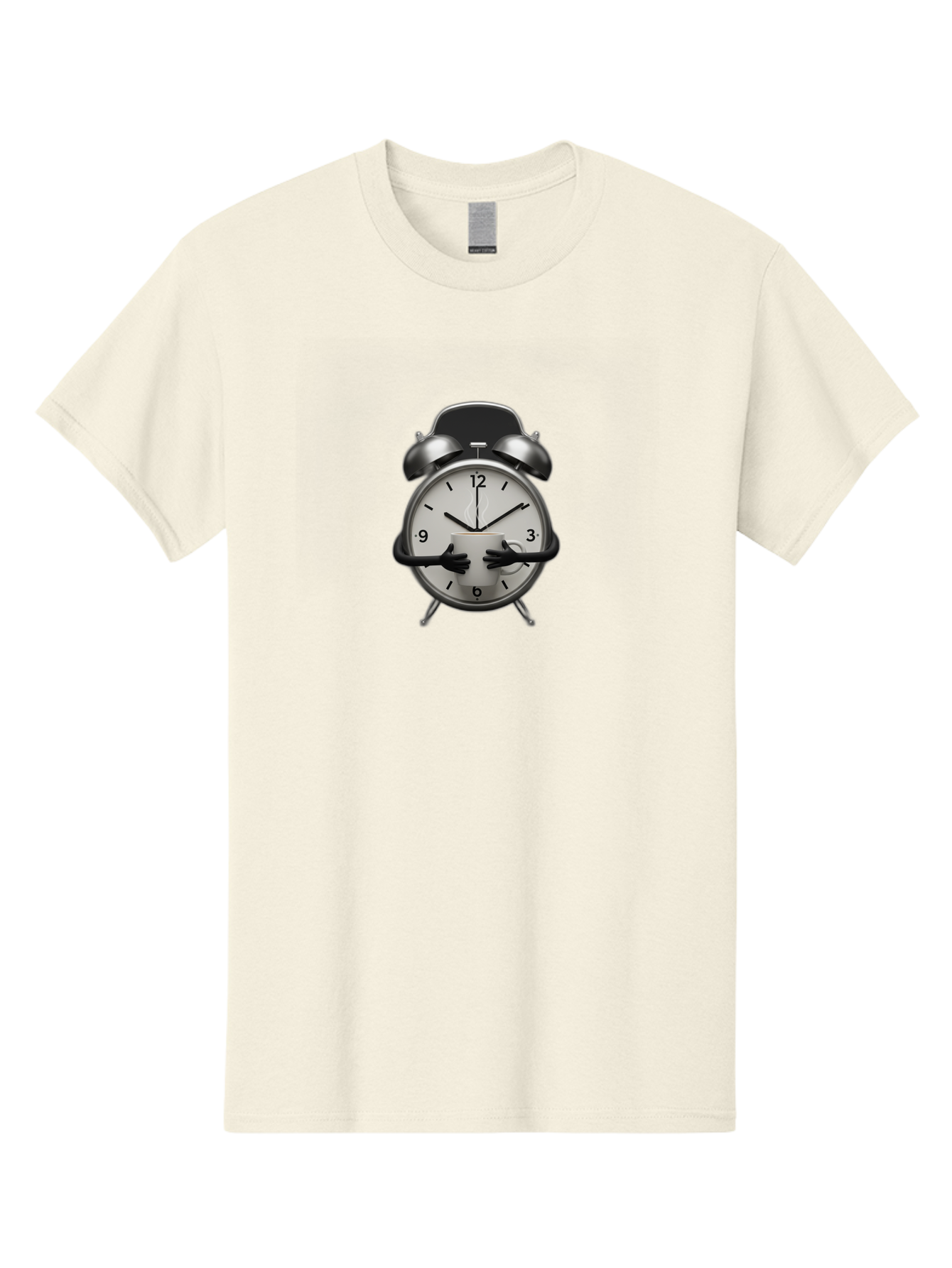 Alarm-Clock Men'S Graphic Tee, 100% Cotton, Comfortable Casual Summer Wear, Machine Washable, Alarm Clock With Hands At 11:30, Retro Style, Classic Design, Simple Analog Clock, Time Keeping, Morning Wake-Up, Black And White Clock Face, Bab618 12