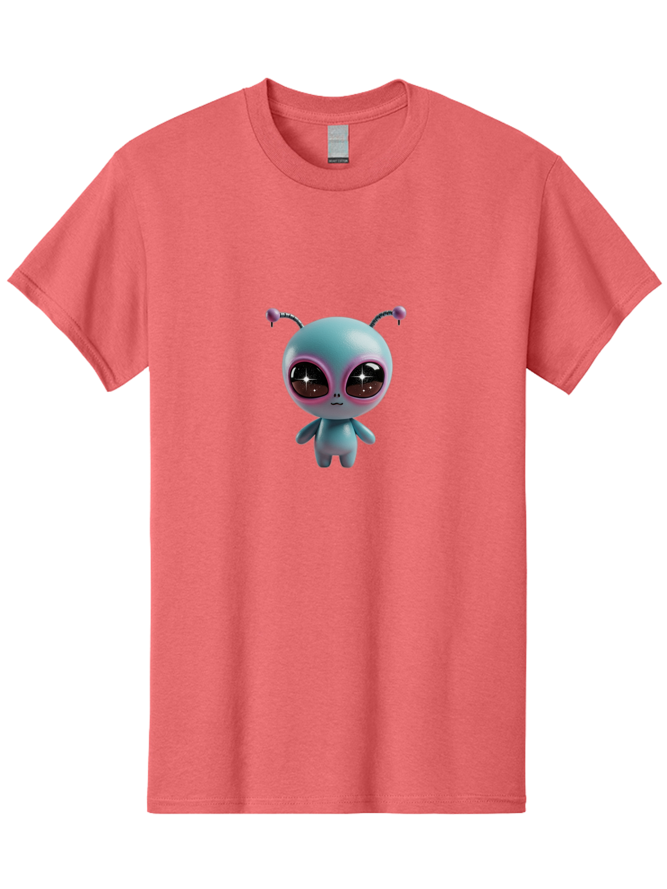 Alien-Character Men'S Graphic Tee, 100% Cotton, Comfortable Casual Summer Wear, Machine Washable, Cartoon Alien, Pastel Colors, Cute Design, Big Eyes, Smiling Face, Antennae, 3D Illustration, Quirky Character, Futuristic Being, Playful Vibe, Bab623 5