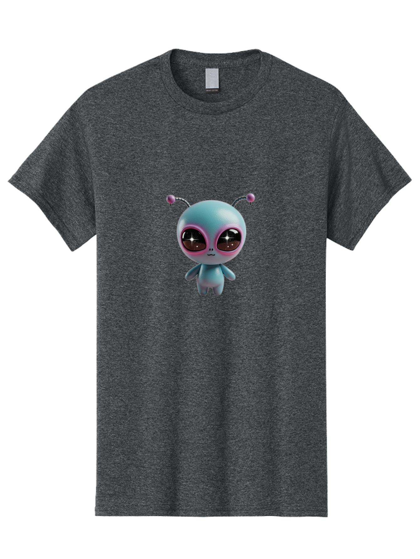 Alien-Character Men'S Graphic Tee, 100% Cotton, Comfortable Casual Summer Wear, Machine Washable, Cartoon Alien, Pastel Colors, Cute Design, Big Eyes, Smiling Face, Antennae, 3D Illustration, Quirky Character, Futuristic Being, Playful Vibe, Bab623 4