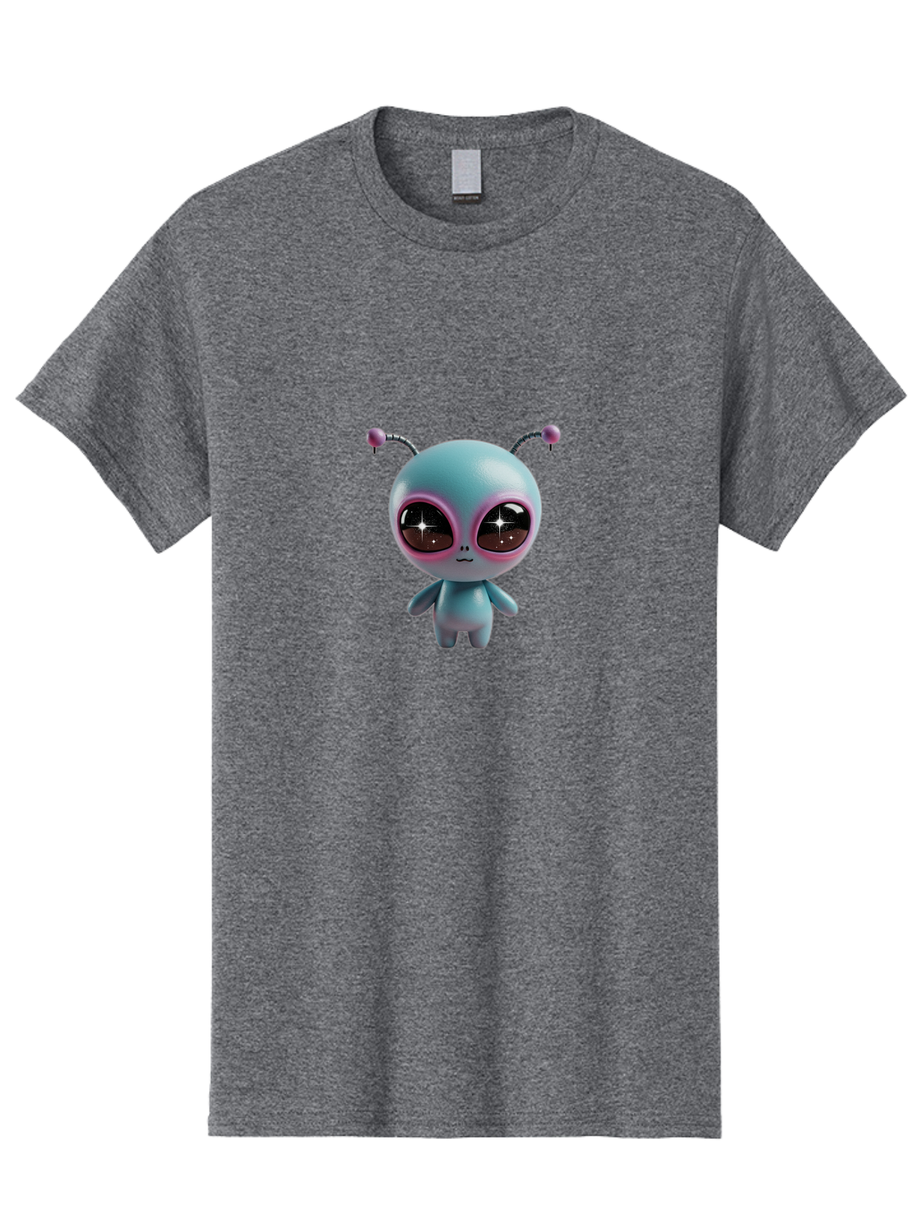 Alien-Character Men'S Graphic Tee, 100% Cotton, Comfortable Casual Summer Wear, Machine Washable, Cartoon Alien, Pastel Colors, Cute Design, Big Eyes, Smiling Face, Antennae, 3D Illustration, Quirky Character, Futuristic Being, Playful Vibe, Bab623 14