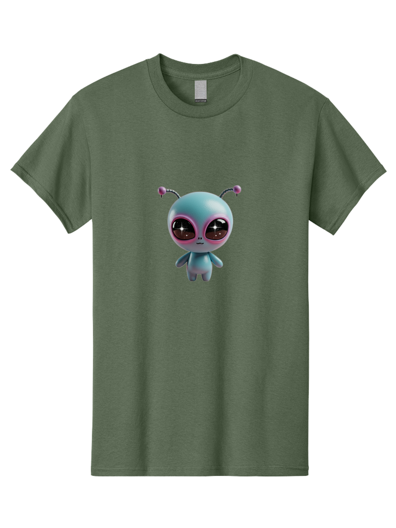 Alien-Character Men'S Graphic Tee, 100% Cotton, Comfortable Casual Summer Wear, Machine Washable, Cartoon Alien, Pastel Colors, Cute Design, Big Eyes, Smiling Face, Antennae, 3D Illustration, Quirky Character, Futuristic Being, Playful Vibe, Bab623 6