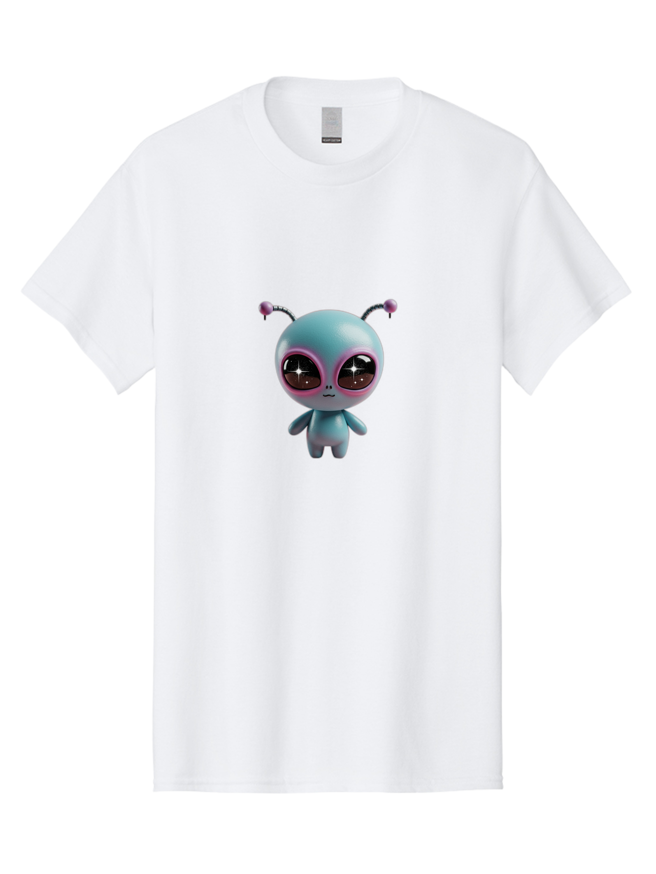 Alien-Character Men'S Graphic Tee, 100% Cotton, Comfortable Casual Summer Wear, Machine Washable, Cartoon Alien, Pastel Colors, Cute Design, Big Eyes, Smiling Face, Antennae, 3D Illustration, Quirky Character, Futuristic Being, Playful Vibe, Bab623 13