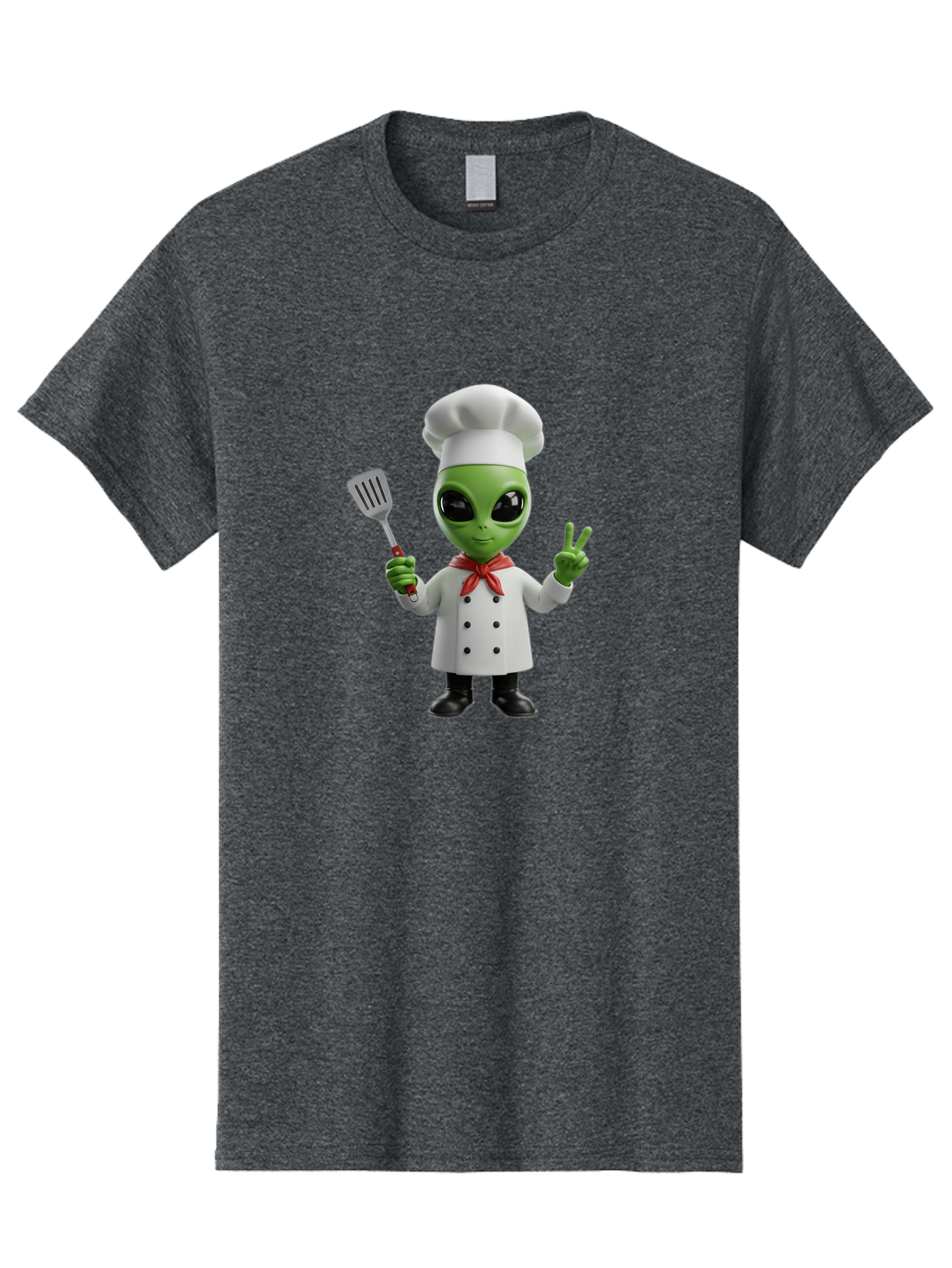 Alien-Chef Men'S Graphic Tee, 100% Cotton, Comfortable Casual Summer Wear, Machine Washable, Alien Chef, Green Alien, White Chef Coat, Red Neckerchief, Peace Sign, Spatula, 3D Cartoon Character, Funny Alien, Cooking, Kitchen Humor, Bab624 9