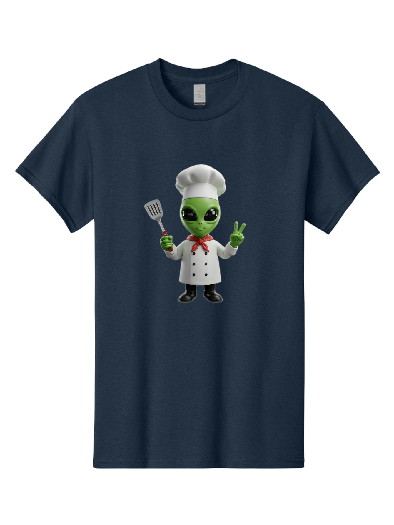 Alien-Chef Men'S Graphic Tee, 100% Cotton, Comfortable Casual Summer Wear, Machine Washable, Alien Chef, Green Alien, White Chef Coat, Red Neckerchief, Peace Sign, Spatula, 3D Cartoon Character, Funny Alien, Cooking, Kitchen Humor, Bab624 5