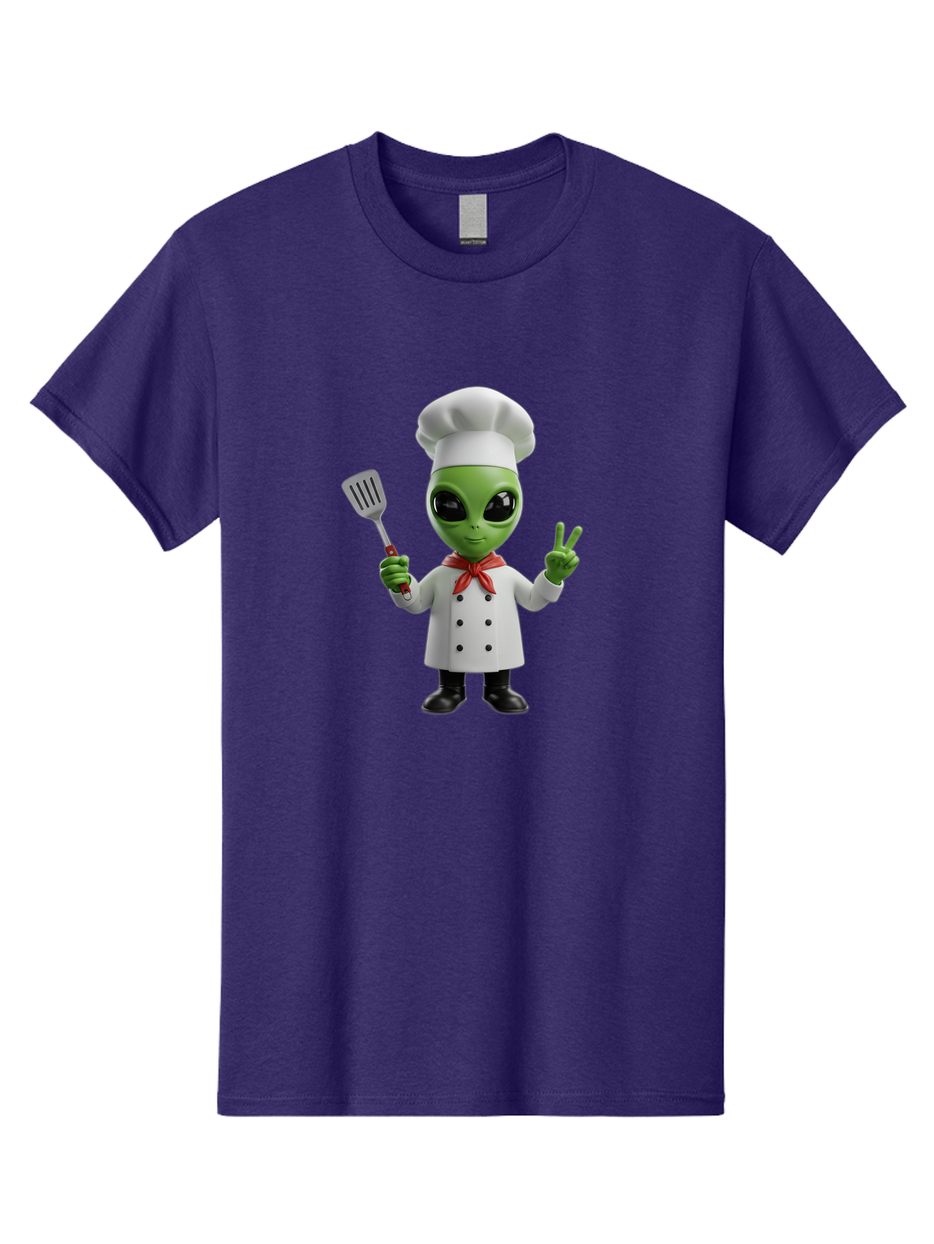 Alien-Chef Men'S Graphic Tee, 100% Cotton, Comfortable Casual Summer Wear, Machine Washable, Alien Chef, Green Alien, White Chef Coat, Red Neckerchief, Peace Sign, Spatula, 3D Cartoon Character, Funny Alien, Cooking, Kitchen Humor, Bab624 7