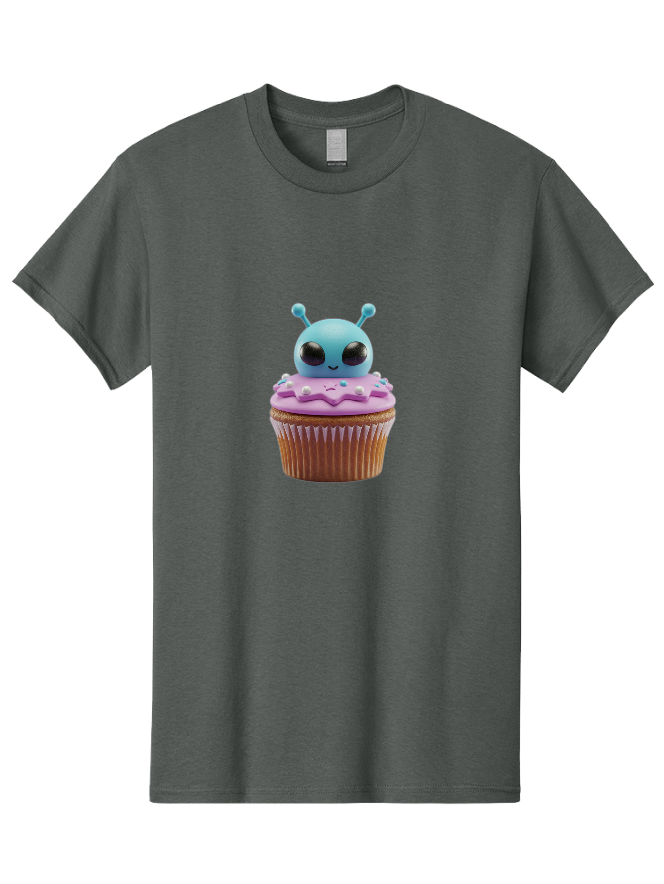 Alien-Cupcake Men'S Graphic Tee, 100% Cotton, Comfortable Casual Summer Wear, Machine Washable, Blue Alien On Top Of Cupcake, Pastel Colors, Whimsical Design, Sweet Treats, Fondant Decoration, Colorful Sprinkles, Dessert Art, Creative Baking Bab625 14