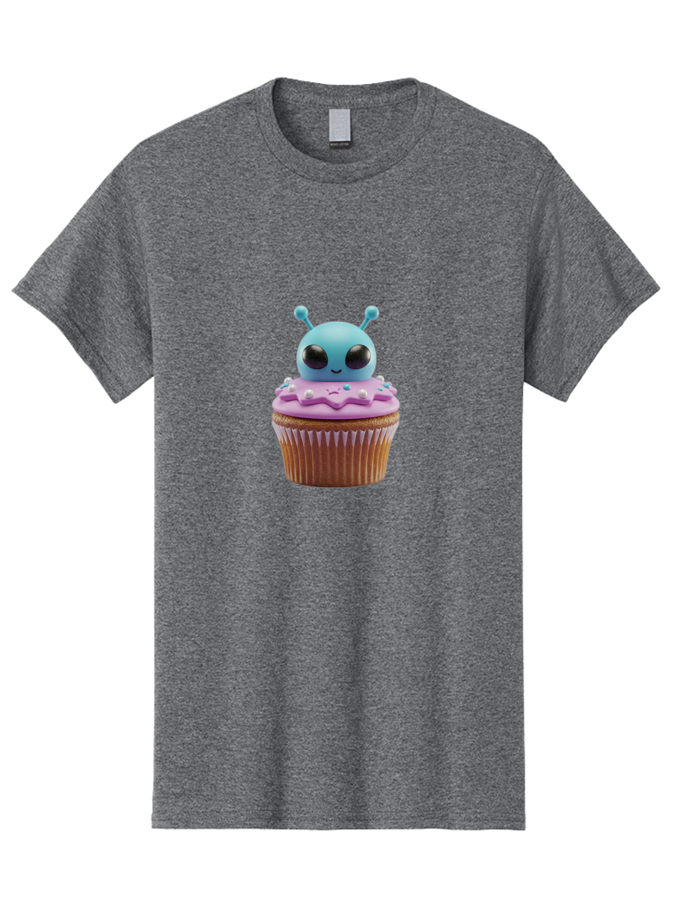 Alien-Cupcake Men'S Graphic Tee, 100% Cotton, Comfortable Casual Summer Wear, Machine Washable, Blue Alien On Top Of Cupcake, Pastel Colors, Whimsical Design, Sweet Treats, Fondant Decoration, Colorful Sprinkles, Dessert Art, Creative Baking Bab625 11