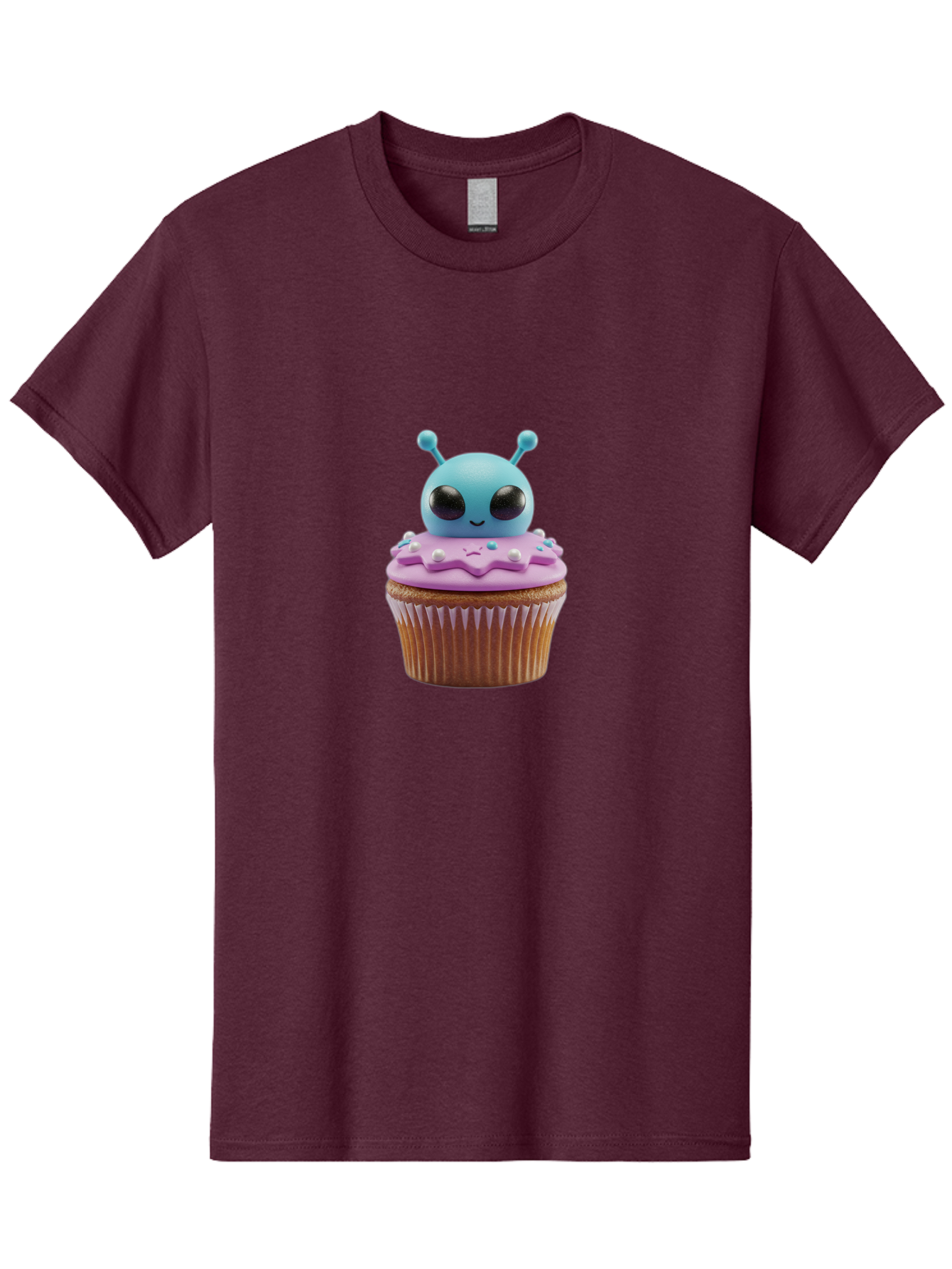 Alien-Cupcake Men'S Graphic Tee, 100% Cotton, Comfortable Casual Summer Wear, Machine Washable, Blue Alien On Top Of Cupcake, Pastel Colors, Whimsical Design, Sweet Treats, Fondant Decoration, Colorful Sprinkles, Dessert Art, Creative Baking Bab625 15