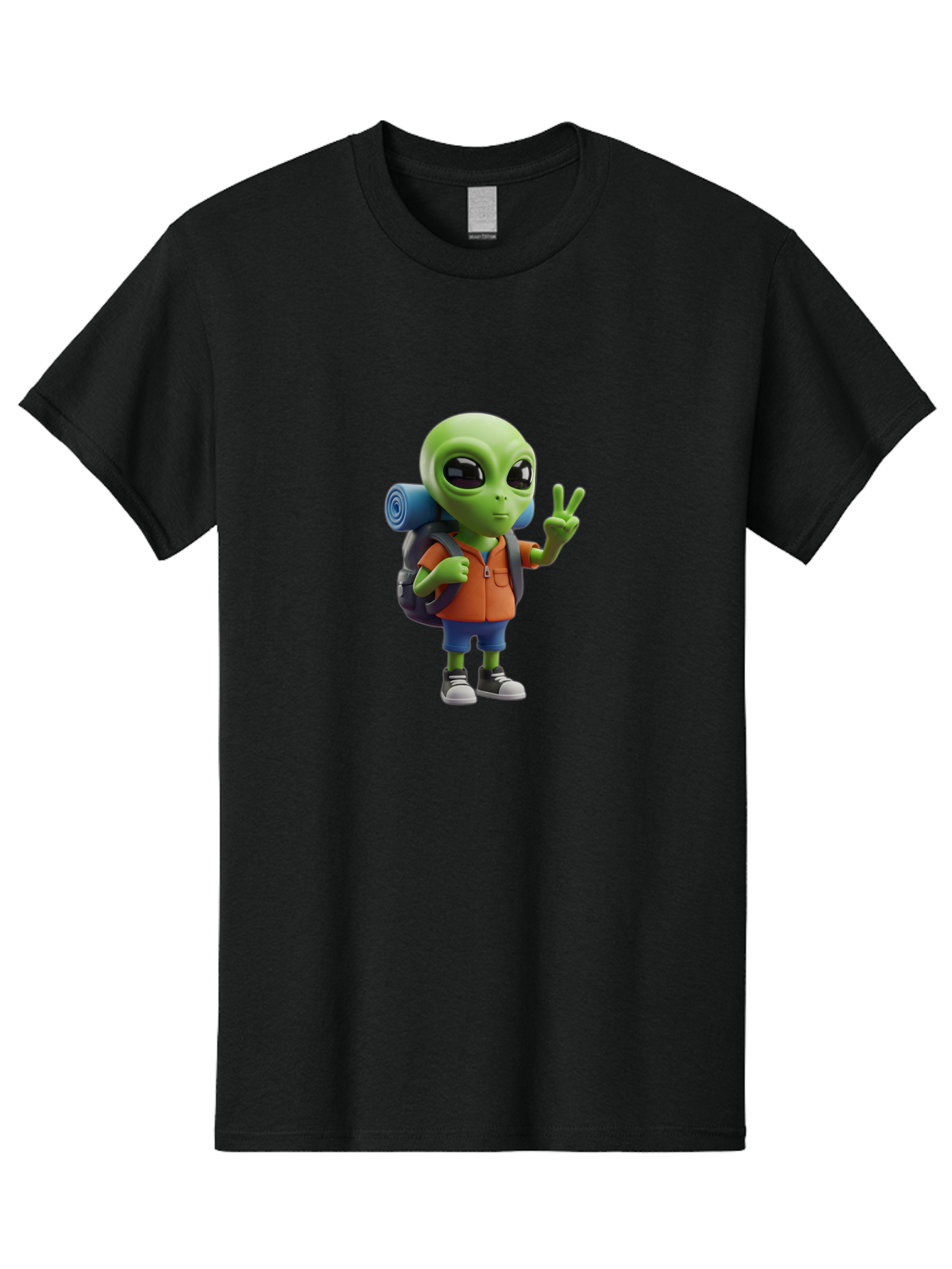 Alien-Hiker Men'S Graphic Tee, 100% Cotton, Comfortable Casual Summer Wear, Machine Washable, Cartoon Alien, Hiking Gear, Peace Sign, Relaxed Pose, 3D Illustration, Casual Clothing, Outdoor Enthusiast, Pop Culture Icon, Fun Design, Bab627 12