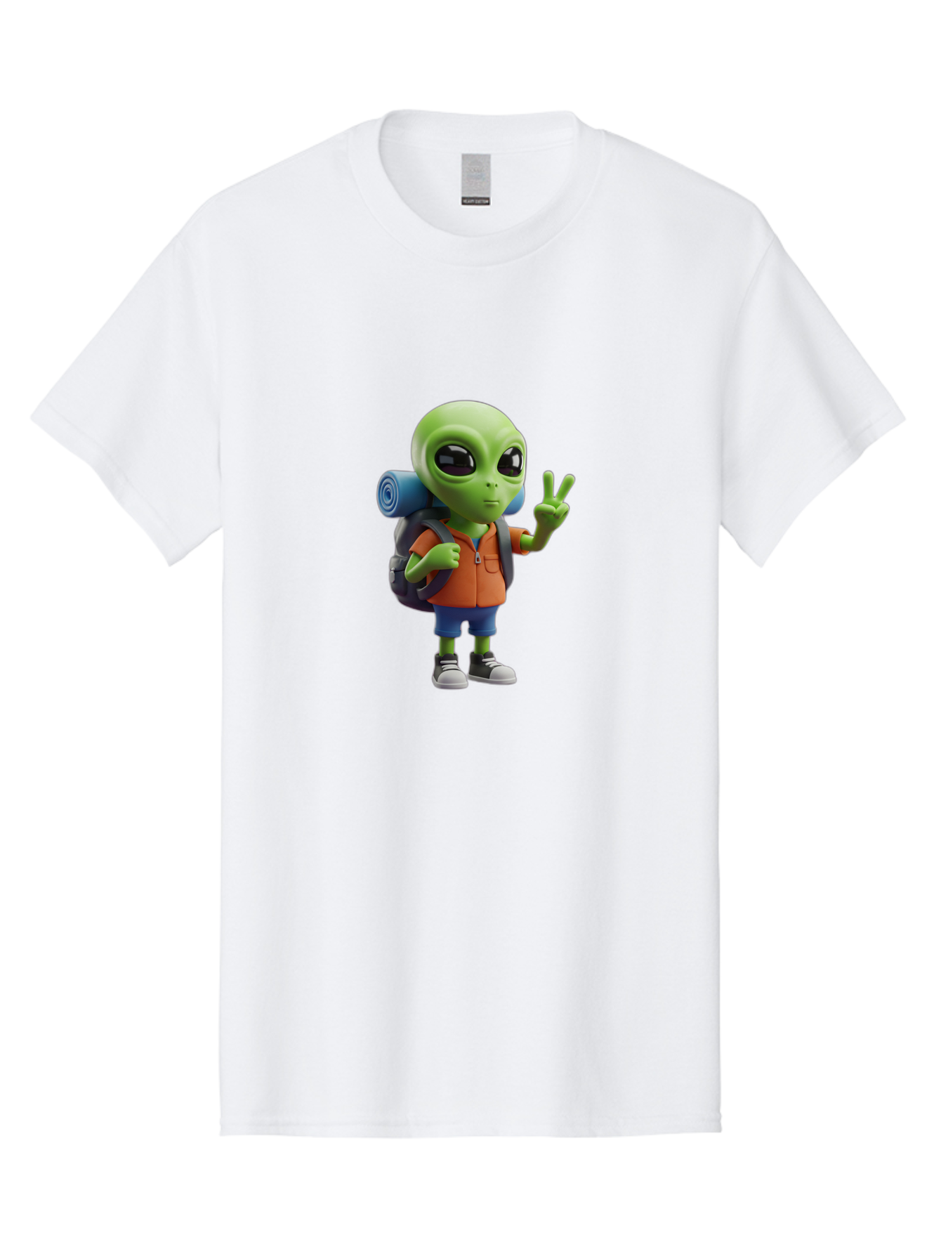 Alien-Hiker Men'S Graphic Tee, 100% Cotton, Comfortable Casual Summer Wear, Machine Washable, Cartoon Alien, Hiking Gear, Peace Sign, Relaxed Pose, 3D Illustration, Casual Clothing, Outdoor Enthusiast, Pop Culture Icon, Fun Design, Bab627 11