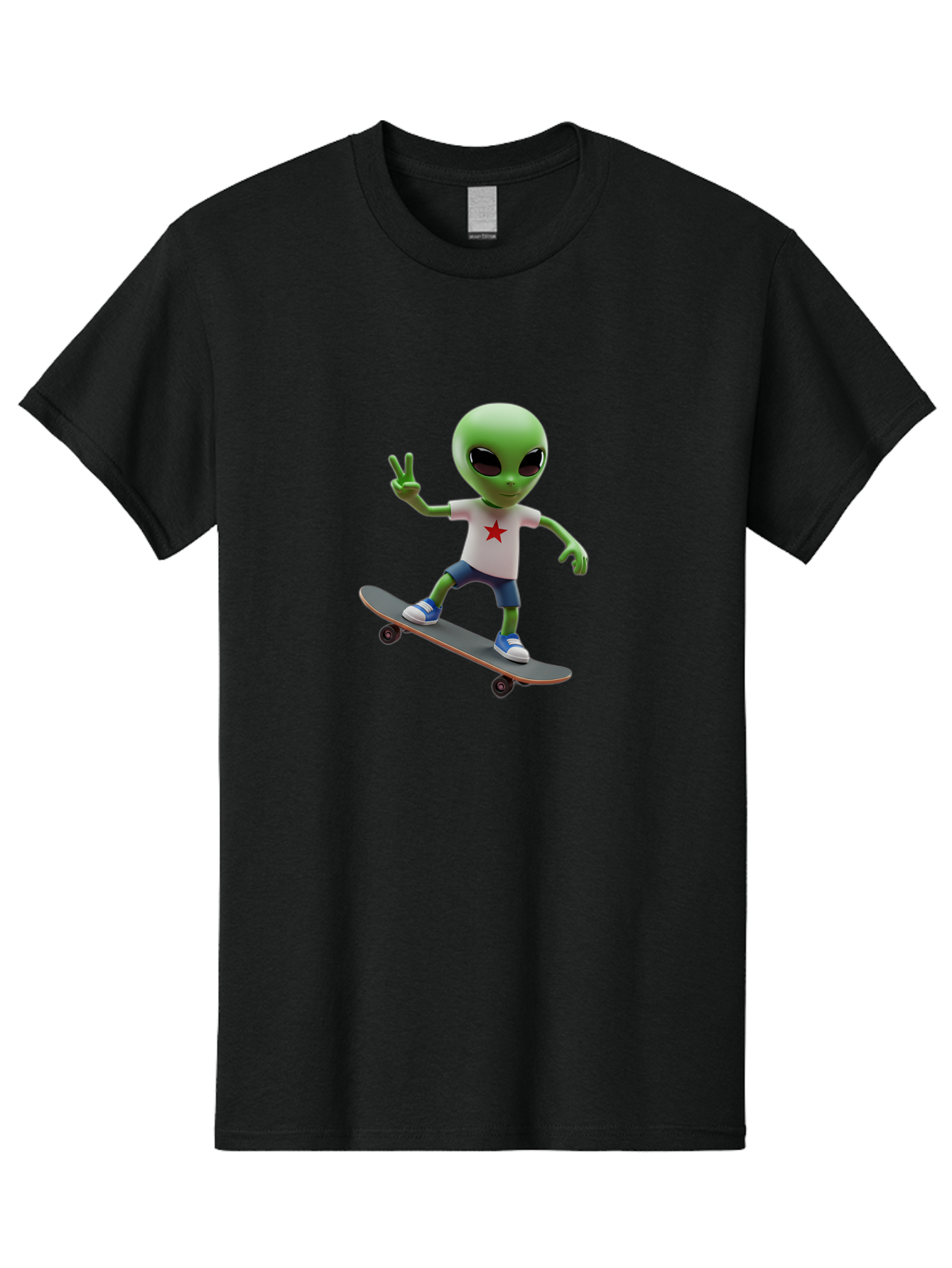 Alien-On-Skateboard Men'S Graphic Tee, 100% Cotton, Comfortable Casual Summer Wear, Machine Washable, Alien Skateboarder, Extraterrestrial On A Board, Funny Alien, 3D Cartoon Character, Skateboarding Alien, Peace Sign, Red Star Shirt, Bab629 12