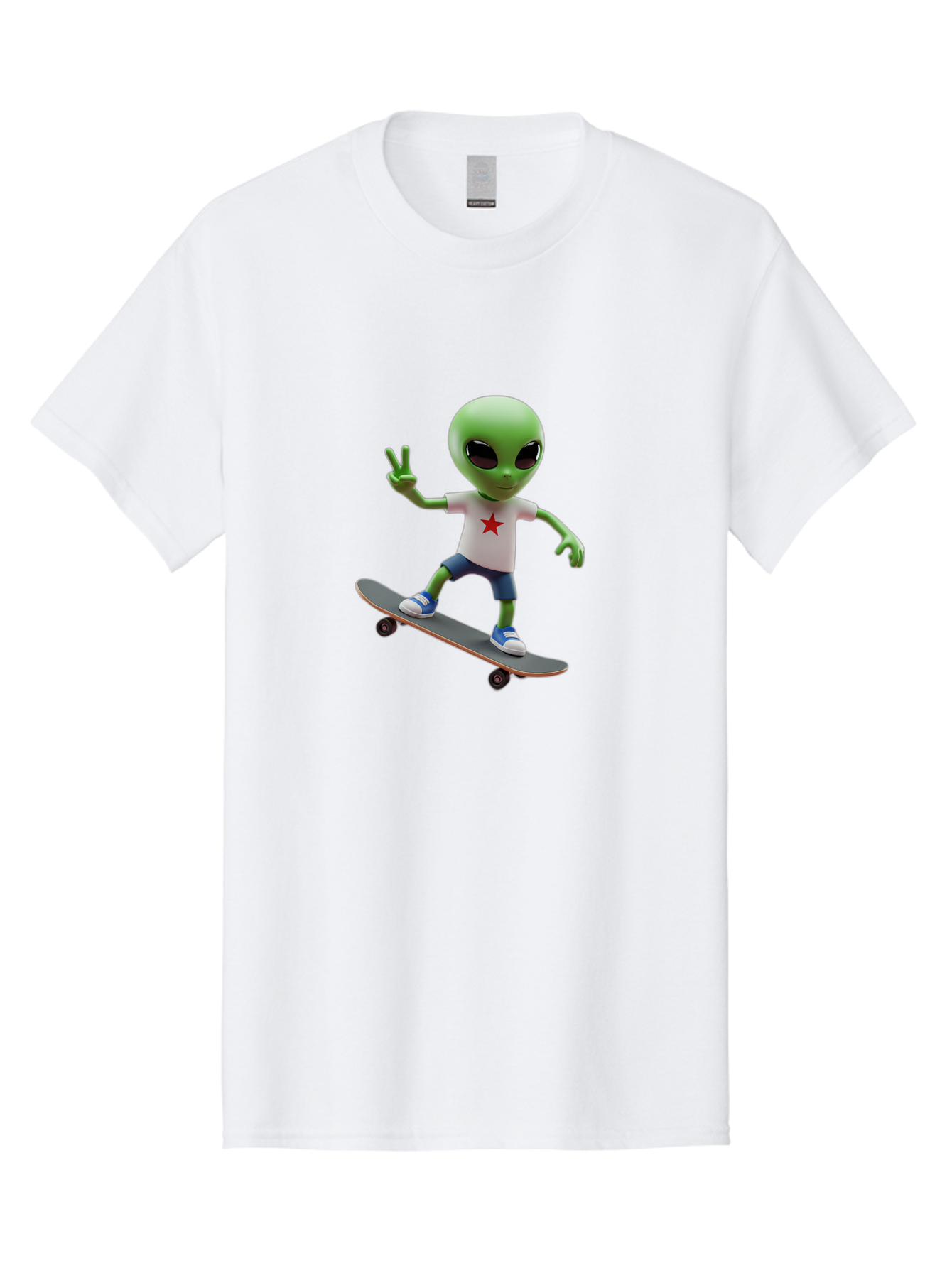 Alien-On-Skateboard Men'S Graphic Tee, 100% Cotton, Comfortable Casual Summer Wear, Machine Washable, Alien Skateboarder, Extraterrestrial On A Board, Funny Alien, 3D Cartoon Character, Skateboarding Alien, Peace Sign, Red Star Shirt, Bab629 2