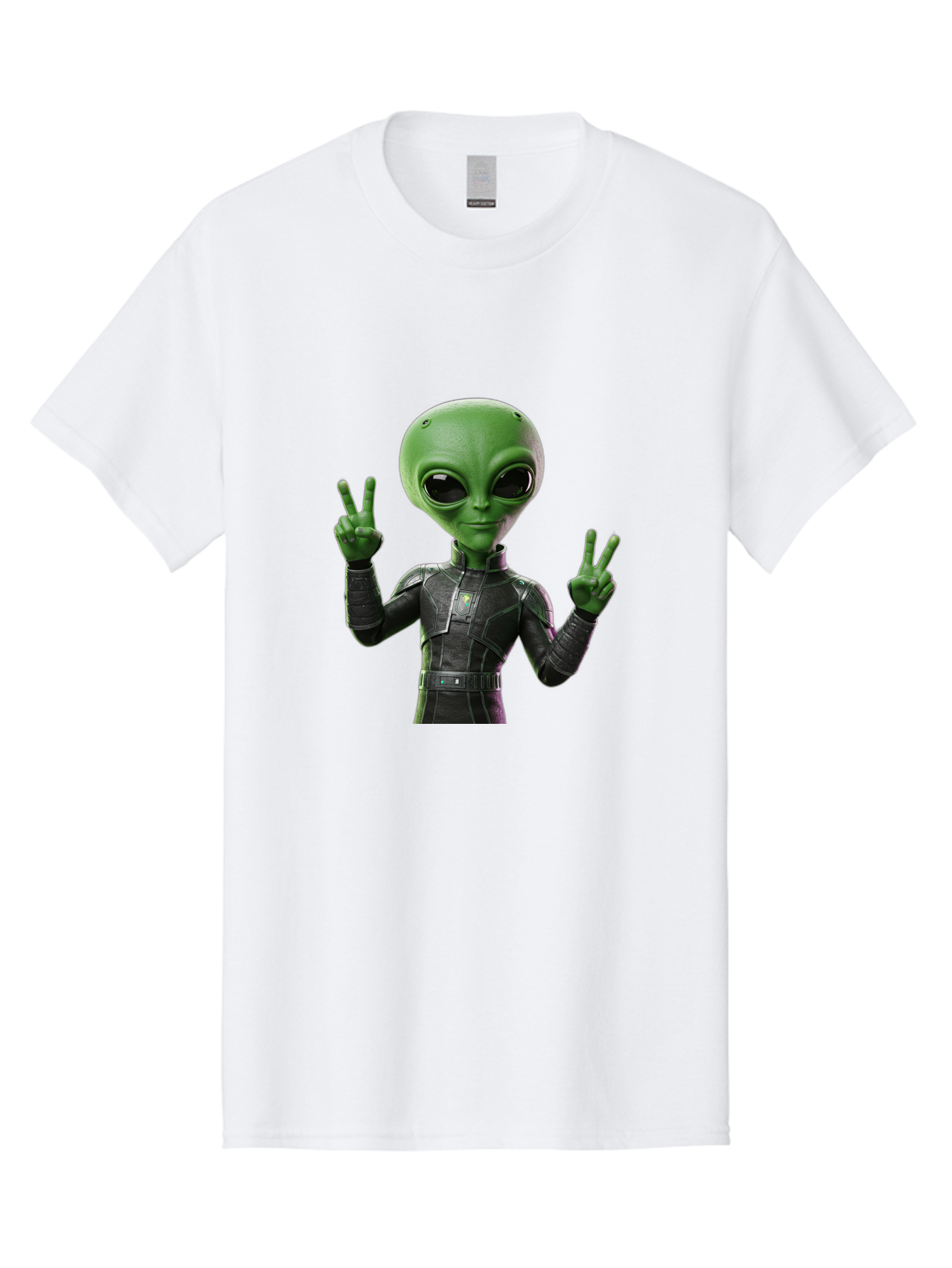 Alien-Peace-Sign-1 Men'S Graphic Tee, 100% Cotton, Comfortable Casual Summer Wear, Machine Washable, Alien Character, Peace Sign Gesture, Extraterrestrial Being, Futuristic Attire, Sci-Fi Design, Friendly Demeanor, Funny Face, V Sign, Bab630 2