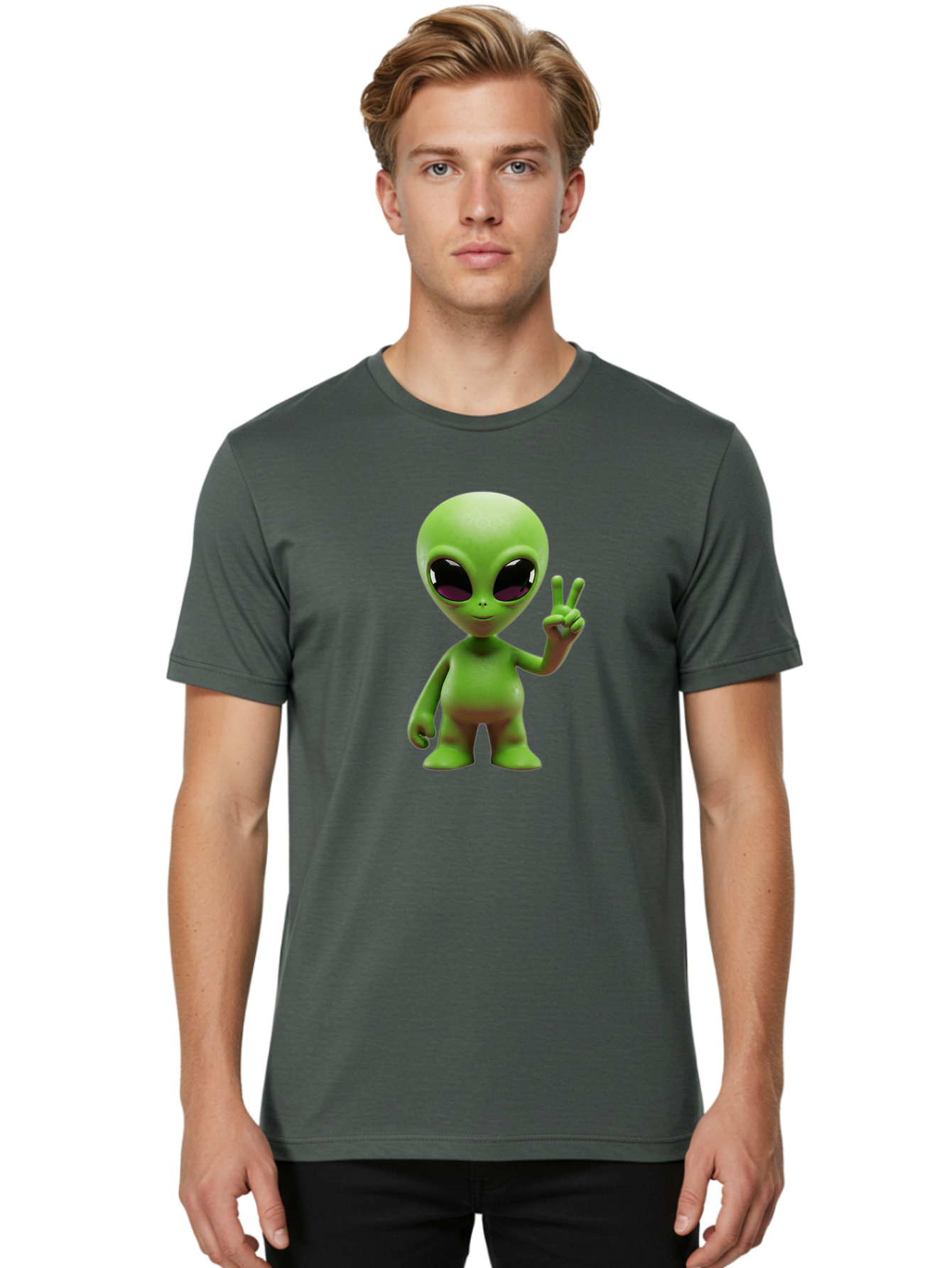 Alien-Peace-Sign-2 Men'S Graphic Tee, 100% Cotton, Comfortable Casual Summer Wear, Machine Washable, Alien Figure, Peace Sign, Friendly Gesture, Cartoon Character, E.T., Extraterrestrial Being, Fun, Quirky, Playful, 3D Rendering, Bab631 24