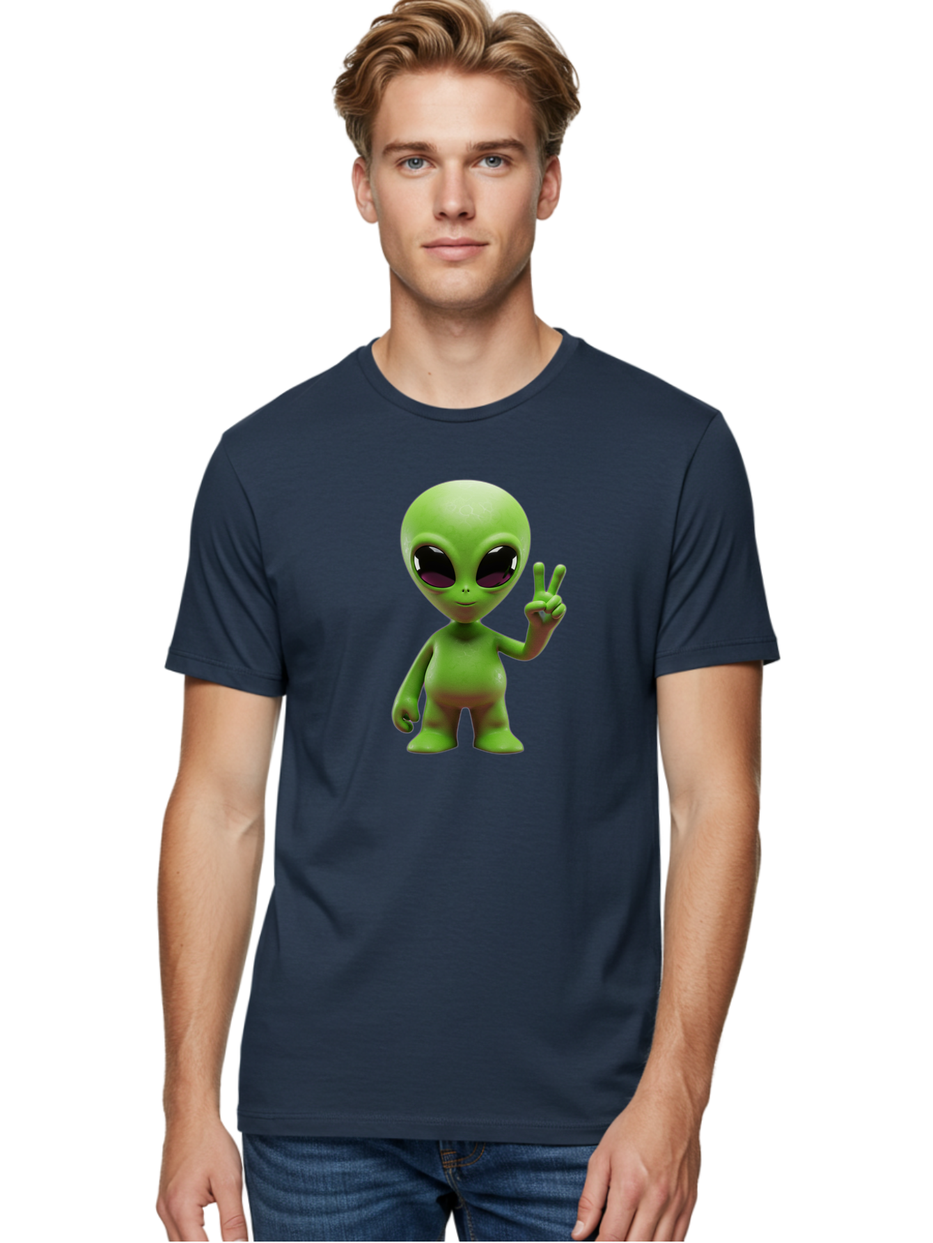 Alien-Peace-Sign-2 Men'S Graphic Tee, 100% Cotton, Comfortable Casual Summer Wear, Machine Washable, Alien Figure, Peace Sign, Friendly Gesture, Cartoon Character, E.T., Extraterrestrial Being, Fun, Quirky, Playful, 3D Rendering, Bab631 27