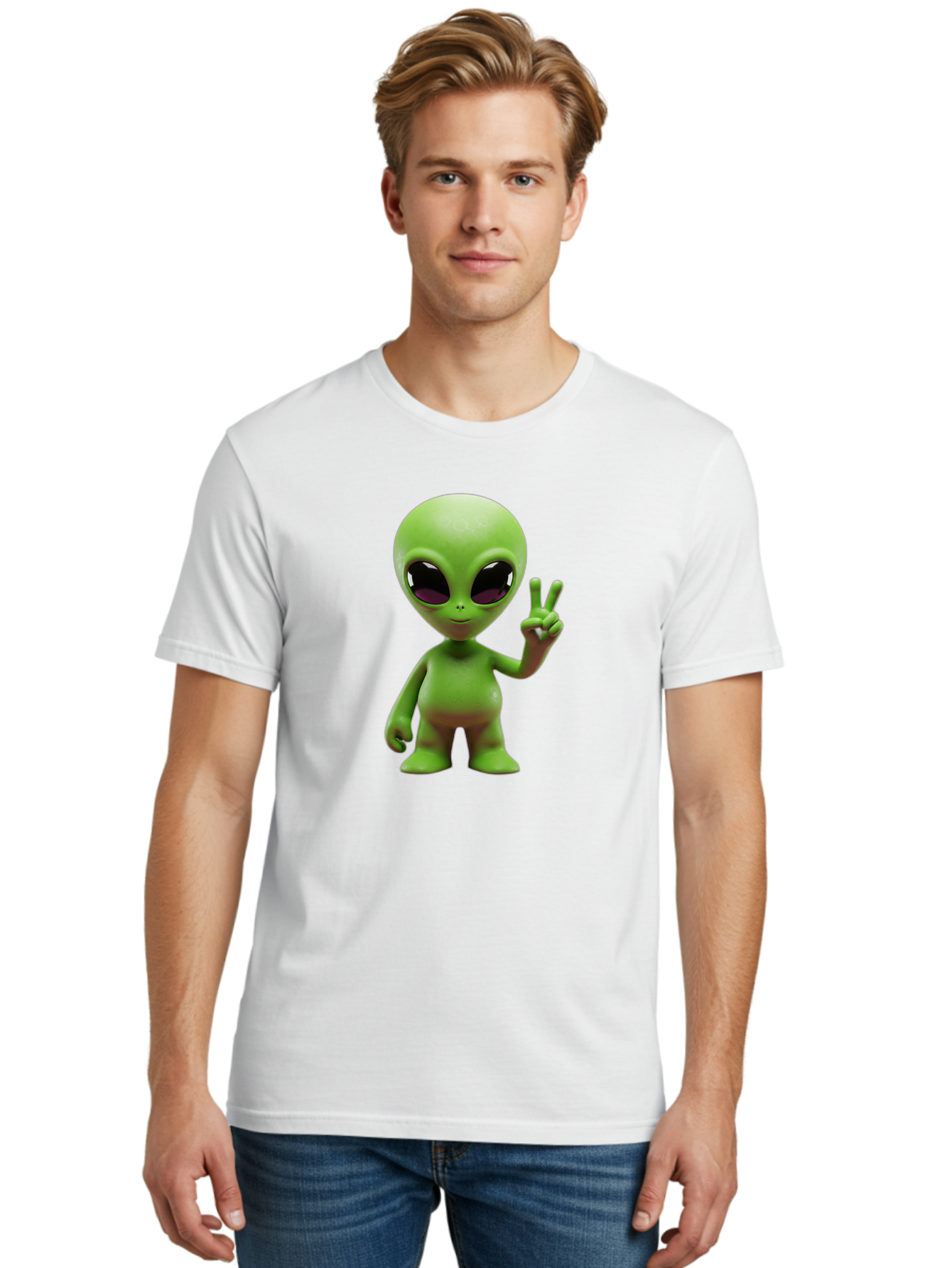 Alien-Peace-Sign-2 Men'S Graphic Tee, 100% Cotton, Comfortable Casual Summer Wear, Machine Washable, Alien Figure, Peace Sign, Friendly Gesture, Cartoon Character, E.T., Extraterrestrial Being, Fun, Quirky, Playful, 3D Rendering, Bab631 18
