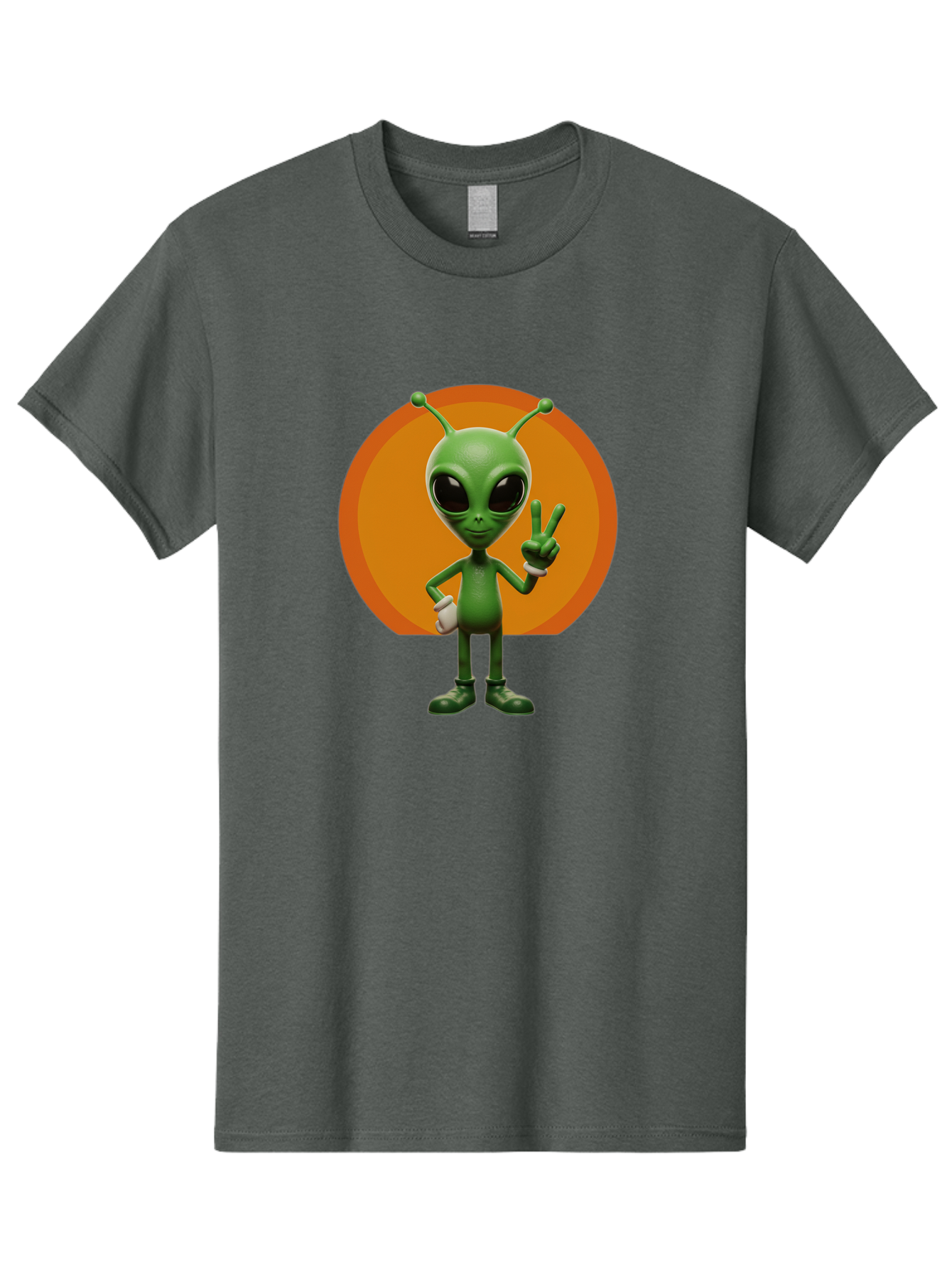Alien-Peace-Sign Men'S Graphic Tee, 100% Cotton, Comfortable Casual Summer Wear, Machine Washable, Alien Character, Peace Sign, Green Alien, Cartoon Style, Friendly Gesture, Large Eyes, Antennae, Fun Illustration, Cosmic Being Bab633 15