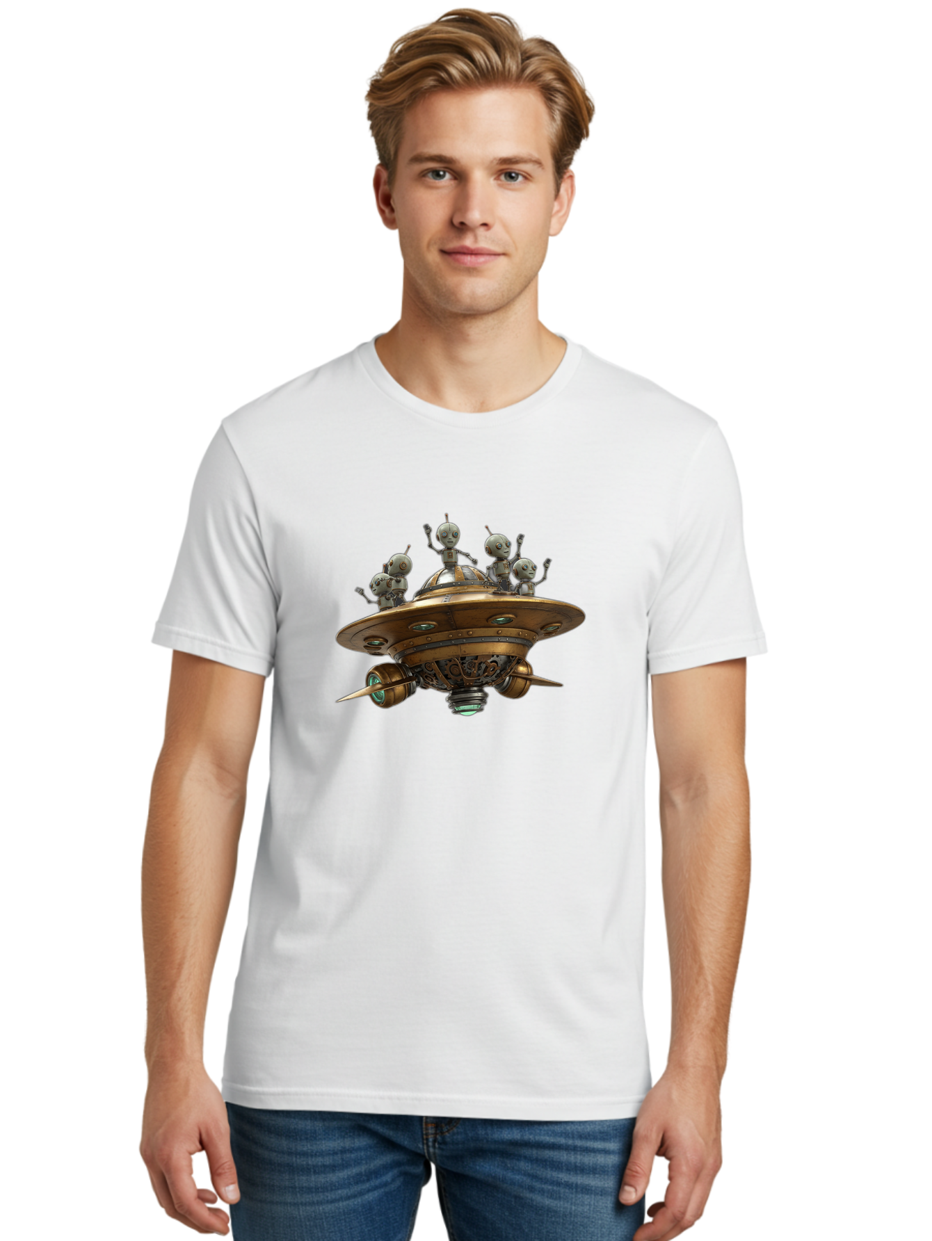 Alien-Ufo Men'S Graphic Tee, 100% Cotton, Comfortable Casual Summer Wear, Machine Washable, Flying Saucer, Extraterrestrial Life, Alien Spacecraft, Sci-Fi, Futuristic Technology, Silver Spaceship, Ufo Sighting, Alien Invasion, Robot Aliens Bab635 18