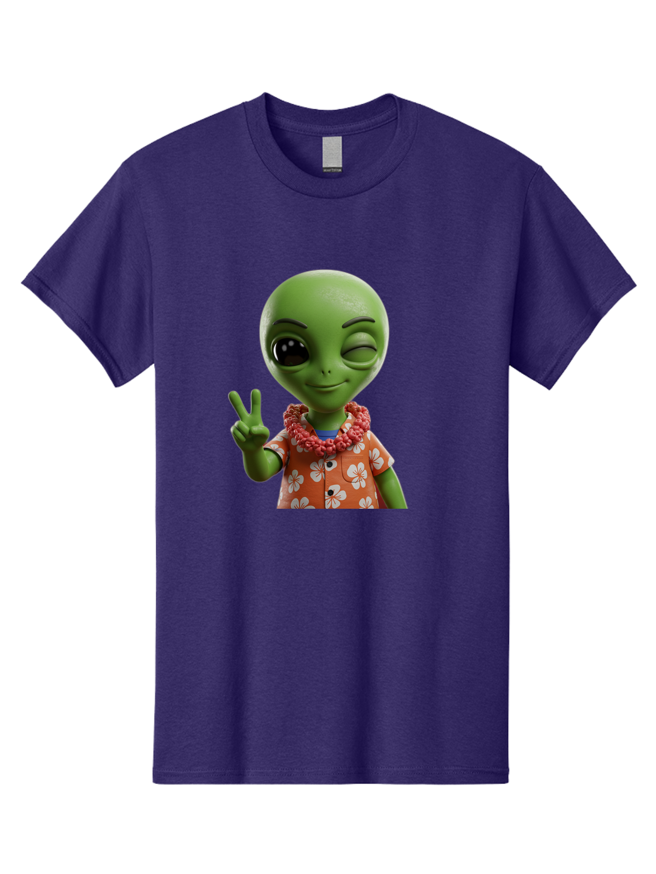 Alien Men'S Graphic Tee, 100% Cotton, Comfortable Casual Summer Wear, Machine Washable, Cartoon Alien, Peace Sign, Hawaiian Shirt, Floral Pattern, Relaxed Vibe, Friendly Demeanor, Extraterrestrial Fun, Playful Gesture, Tropical Feel, Bab636 8