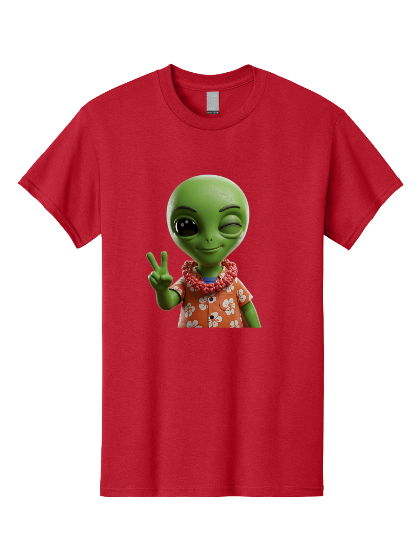 Alien Men'S Graphic Tee, 100% Cotton, Comfortable Casual Summer Wear, Machine Washable, Cartoon Alien, Peace Sign, Hawaiian Shirt, Floral Pattern, Relaxed Vibe, Friendly Demeanor, Extraterrestrial Fun, Playful Gesture, Tropical Feel, Bab636 9