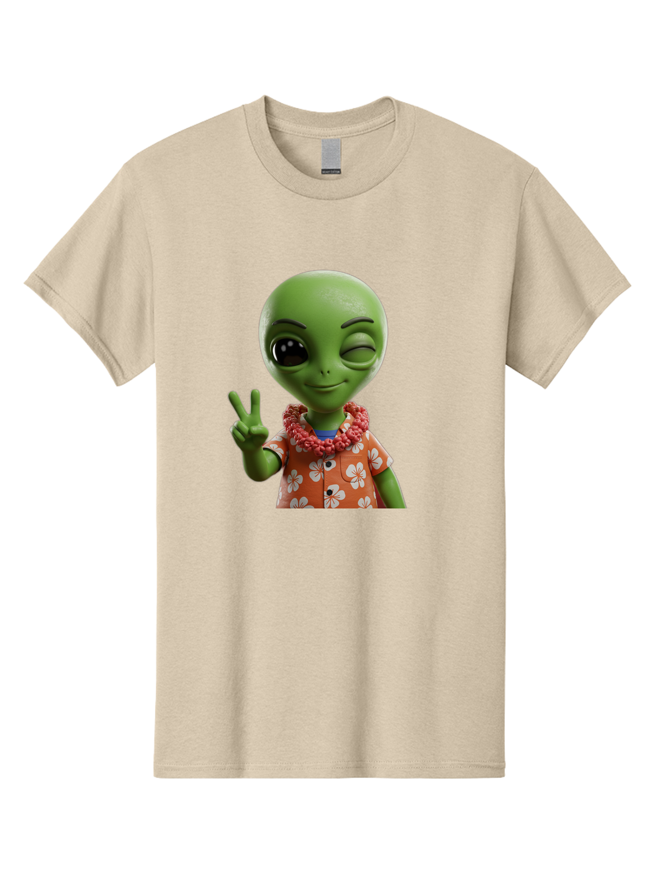 Alien Men'S Graphic Tee, 100% Cotton, Comfortable Casual Summer Wear, Machine Washable, Cartoon Alien, Peace Sign, Hawaiian Shirt, Floral Pattern, Relaxed Vibe, Friendly Demeanor, Extraterrestrial Fun, Playful Gesture, Tropical Feel, Bab636 10