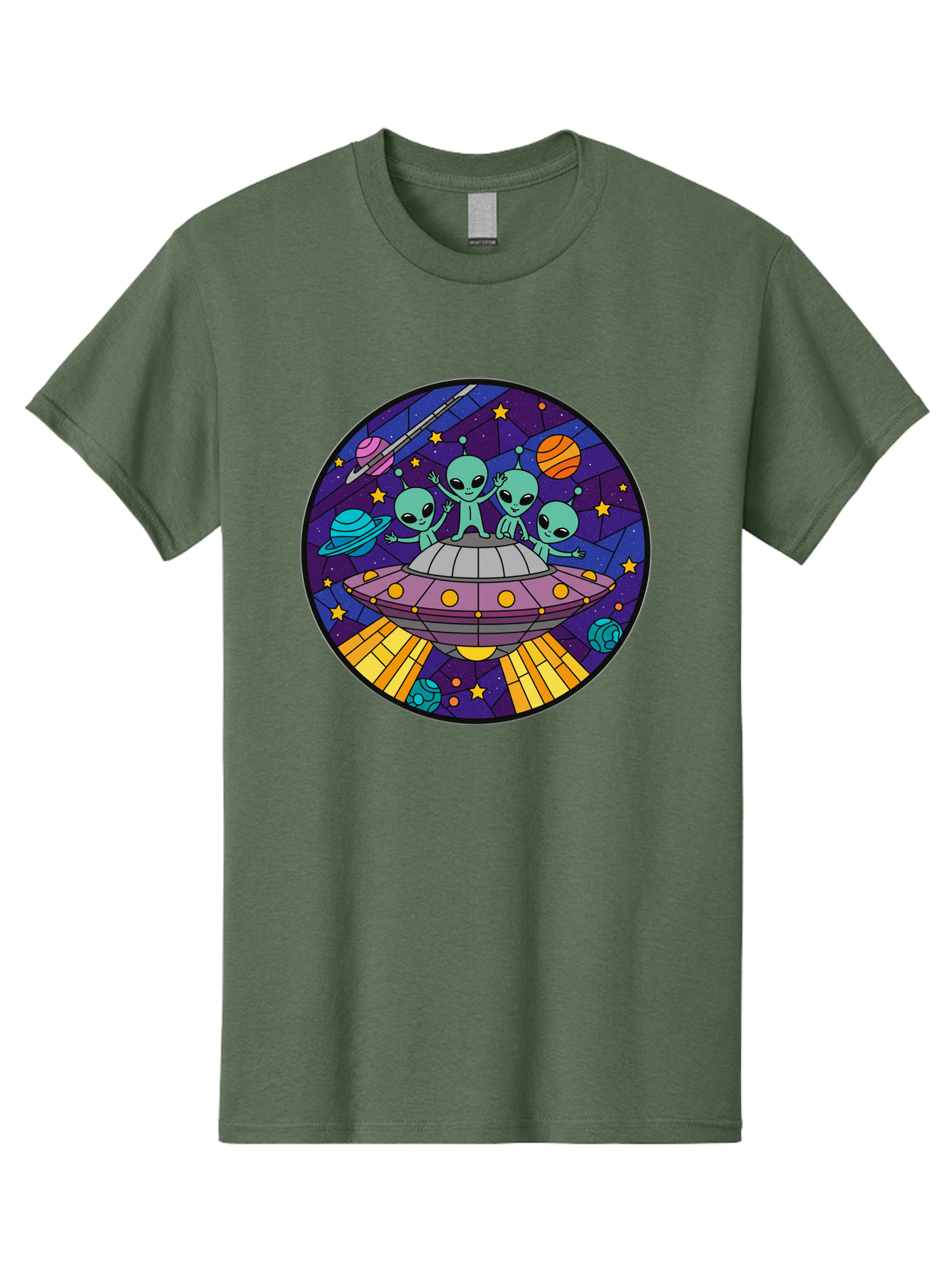 Aliens-On-Ufo-1 Men'S Graphic Tee, 100% Cotton, Comfortable Casual Summer Wear, Machine Washable, Aliens On A Spaceship, Cartoon Aliens, Ufo Sighting, Extraterrestrial Life, Space Travel, Planetary Exploration, Intergalactic Adventure, Bab639 15