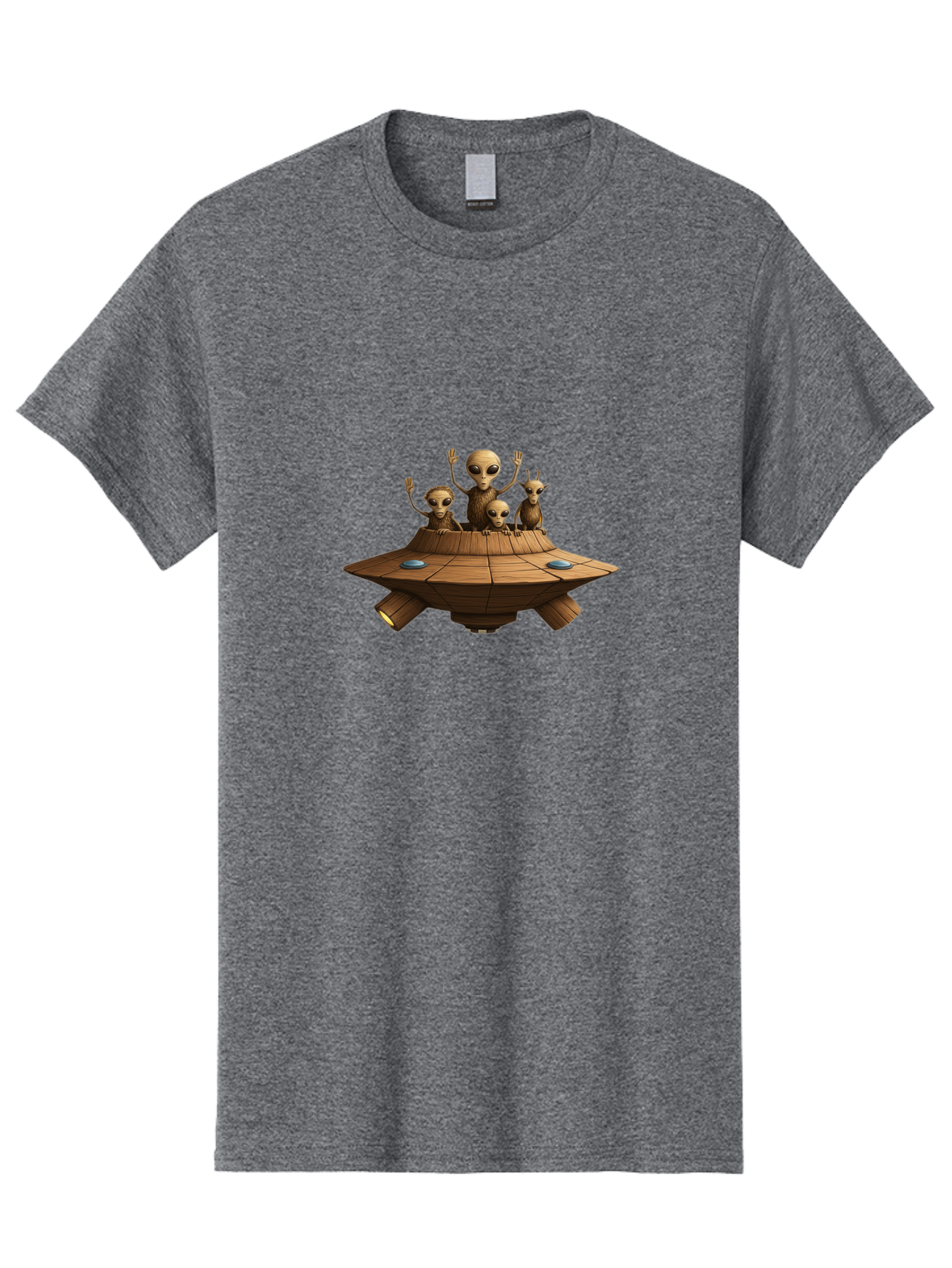 Aliens-On-Ufo-2 Men'S Graphic Tee, 100% Cotton, Comfortable Casual Summer Wear, Machine Washable, Aliens On Spaceship, Ufo Sighting, Extraterrestrial Life, Alien Family, Flying Saucer, Cartoon Style, Humorous Alien Encounter, Sci-Fi Humor, Bab640 3