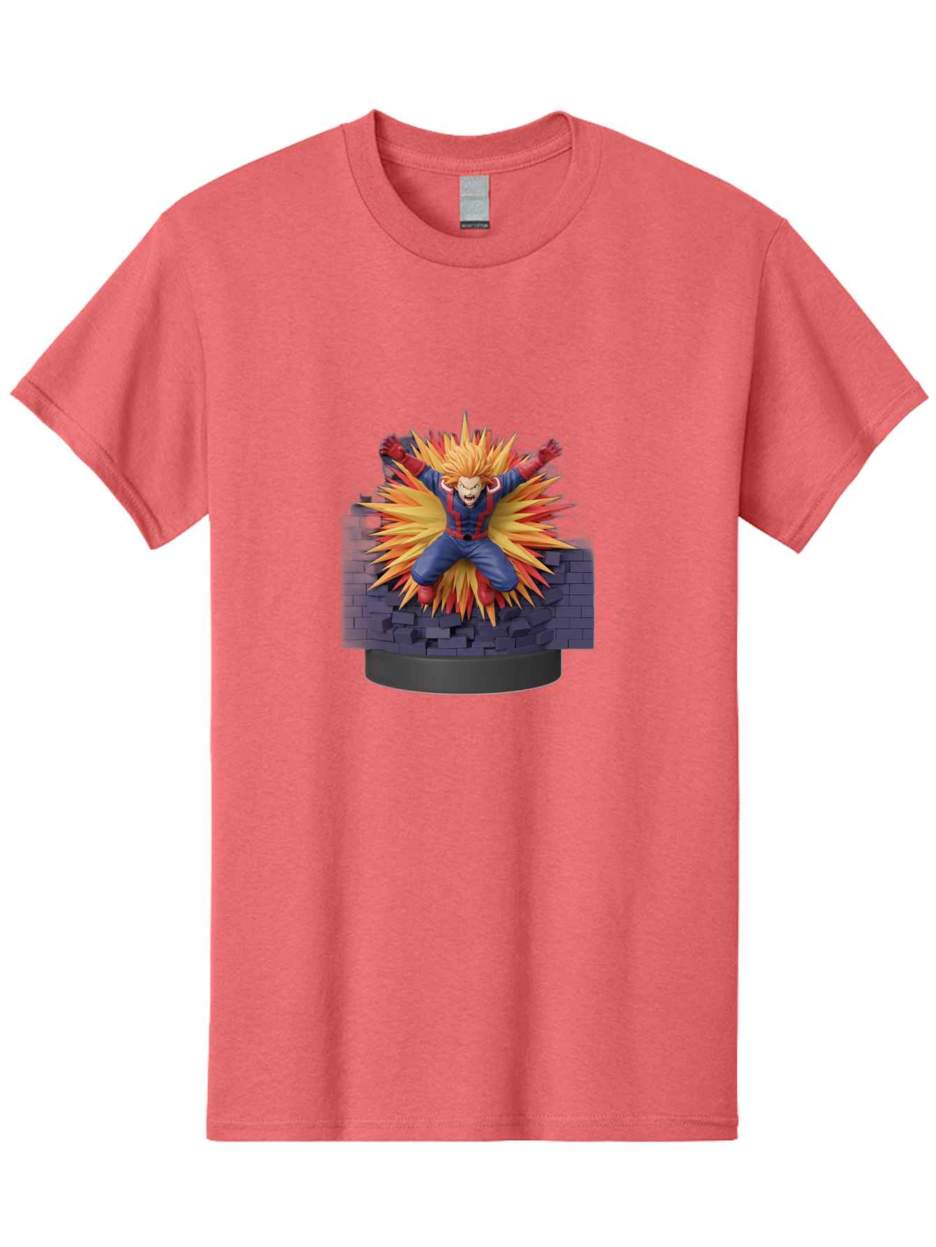 All-Might Men'S Graphic Tee, 100% Cotton, Comfortable Casual Summer Wear, Machine Washable, Anime Figurine, Action Figure, All Might, My Hero Academia, Intense Expression, Dynamic Pose, Blue And Red Costume, Dramatic Explosion, 3D Model, Bab643 11