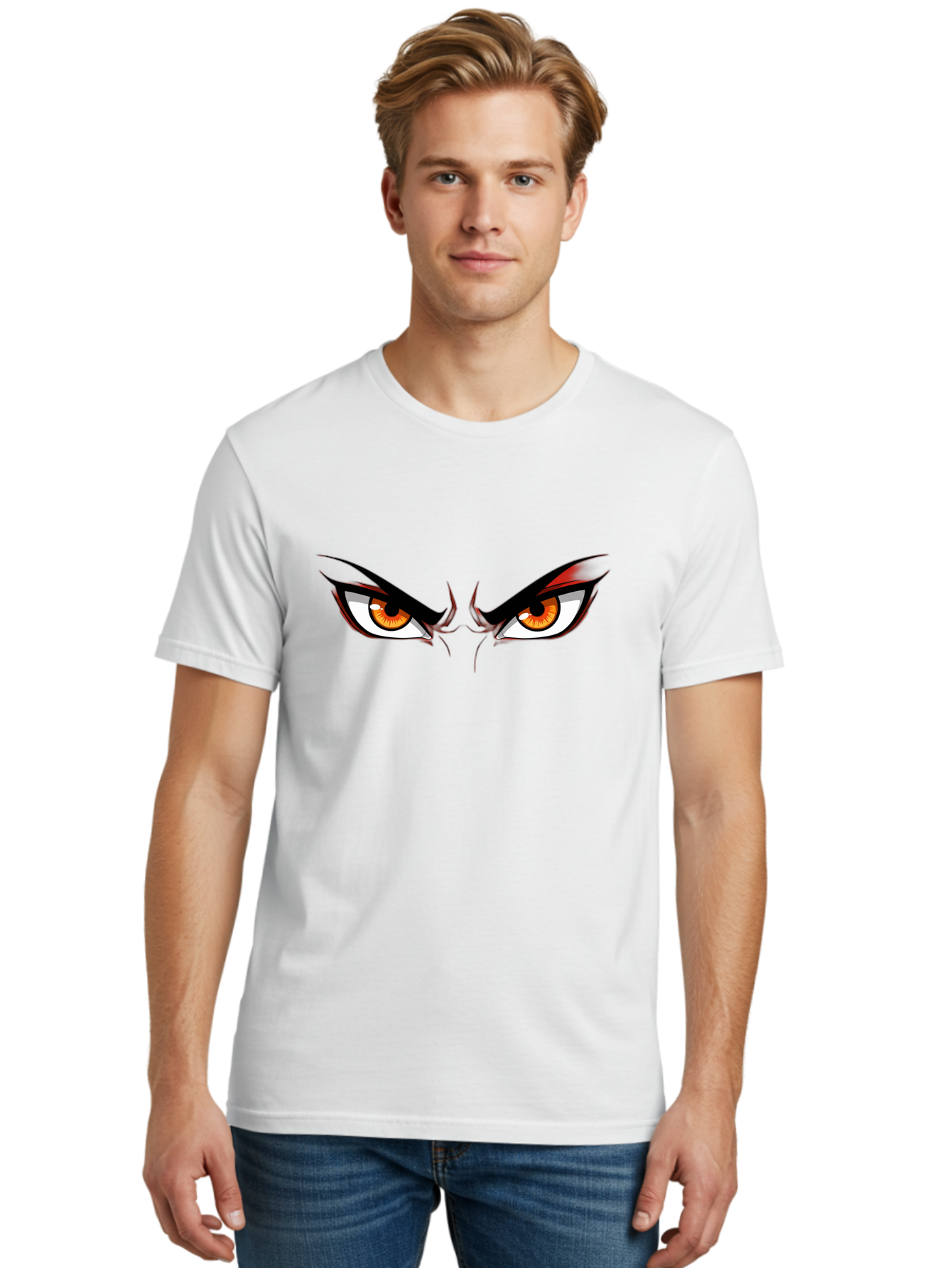 Angry-Eyes-1 Men'S Graphic Tee, 100% Cotton, Comfortable Casual Summer Wear, Machine Washable, Menacing Stare, Angry Eyes, Intense Gaze, Dramatic Eye Makeup, Anime Style, Cartoonish Illustration, Fierce Expression, Eye Contact Bab645 16