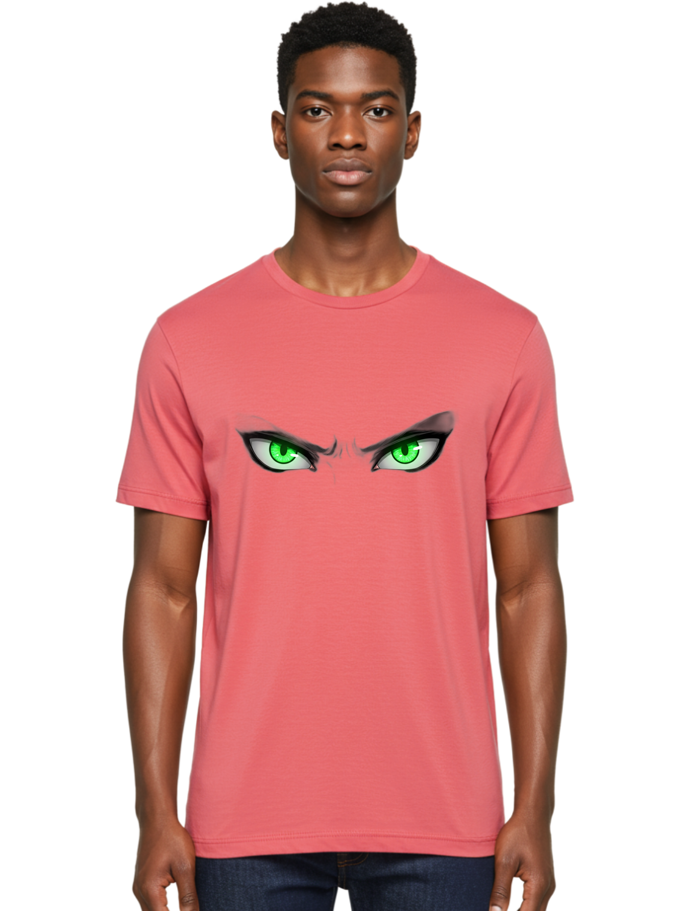 Angry-Eyes Men'S Graphic Tee, 100% Cotton, Comfortable Casual Summer Wear, Machine Washable, Menacing Stare, Intense Gaze, Green Eyes, Anime Style, Aggressive Expression, Bold Eyebrows, Cartoon Character, Dramatic Look Bab646 21