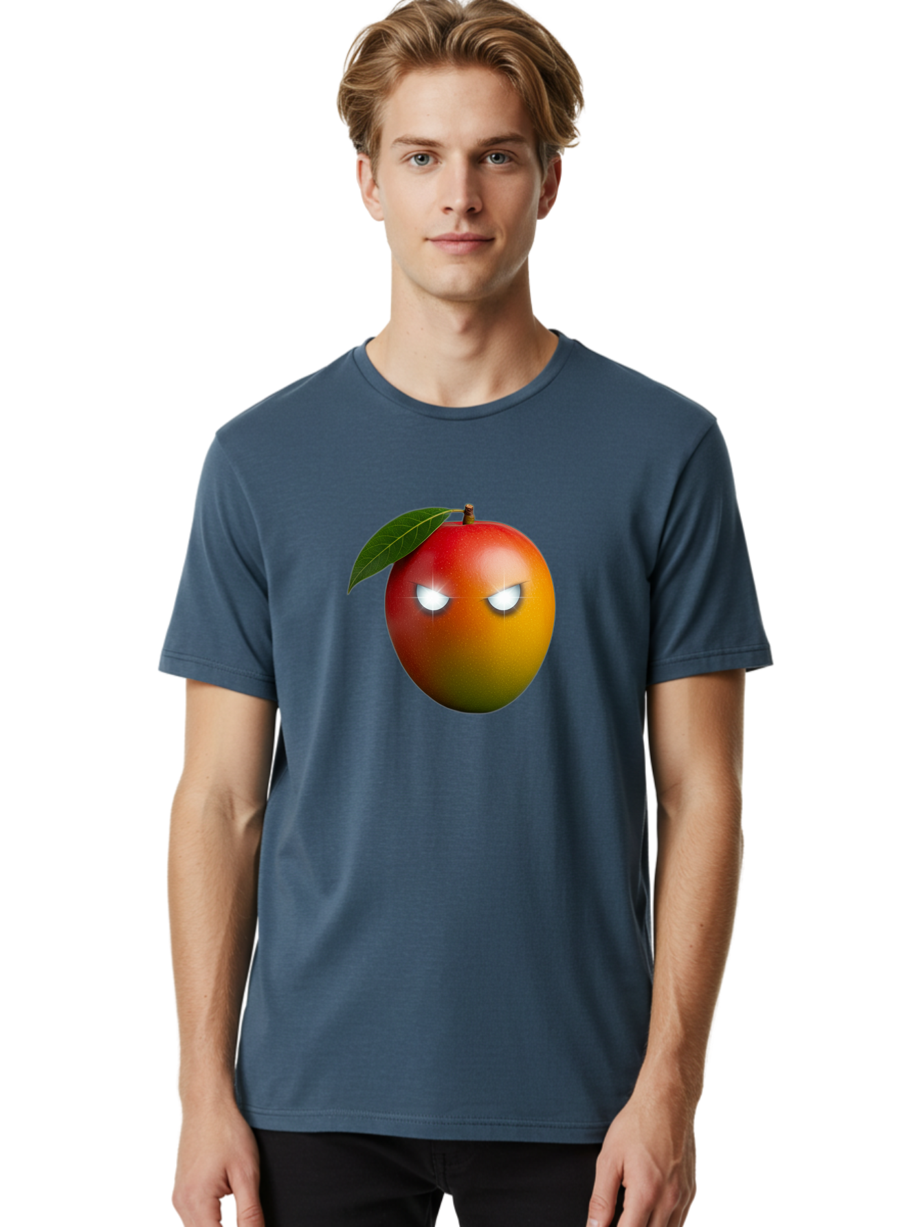 Angry-Mango Men'S Graphic Tee, 100% Cotton, Comfortable Casual Summer Wear, Machine Washable, Angry Mango Face, Mango Fruit, Cartoon Character, Aggressive Expression, Fruit Emoji, Vibrant Colors, Leafy Top, Fun Design, Playful Illustration, Bab647 20
