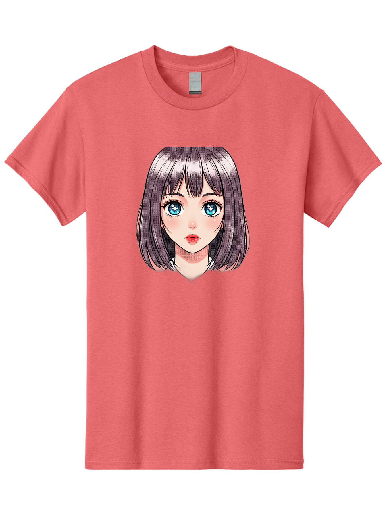 Anime-Girl Men'S Graphic Tee, 100% Cotton, Comfortable Casual Summer Wear, Machine Washable, Anime Girl, Manga Style, Blue Eyes, Short Hair, Bangs, Cartoon Character, Vibrant Colors, Kawaii Art, Digital Illustration, Young Female Character, Bab648 6