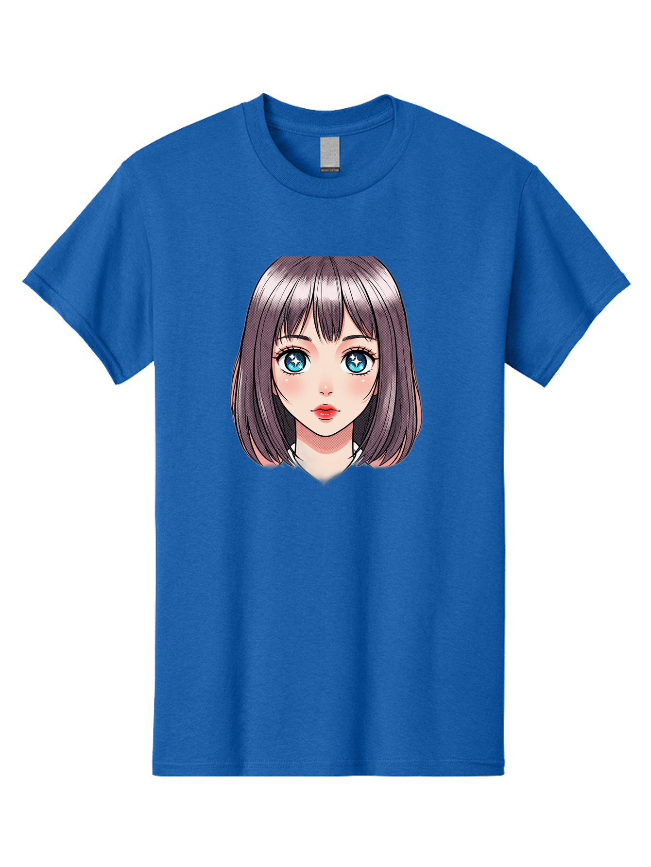 Anime-Girl Men'S Graphic Tee, 100% Cotton, Comfortable Casual Summer Wear, Machine Washable, Anime Girl, Manga Style, Blue Eyes, Short Hair, Bangs, Cartoon Character, Vibrant Colors, Kawaii Art, Digital Illustration, Young Female Character, Bab648 9