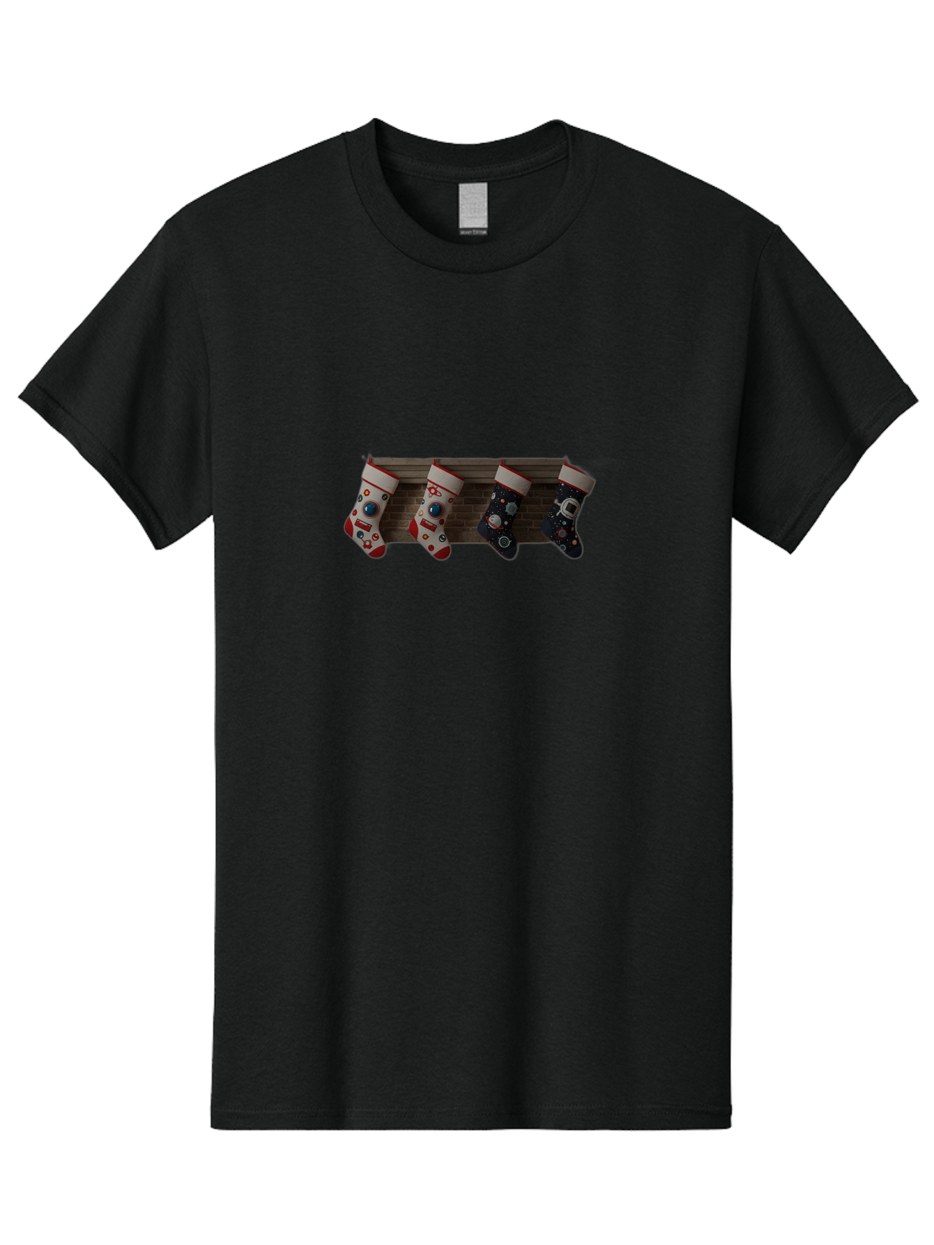 Astronaut-Christmas-Stockings Men'S Graphic Tee, 100% Cotton, Comfortable Casual Summer Wear, Machine Washable, Christmas Stockings, Holiday Decor, Festive Socks, Holiday Cheer, Wall Decoration, Brick Wall, Christmas Celebration, Bab650 13