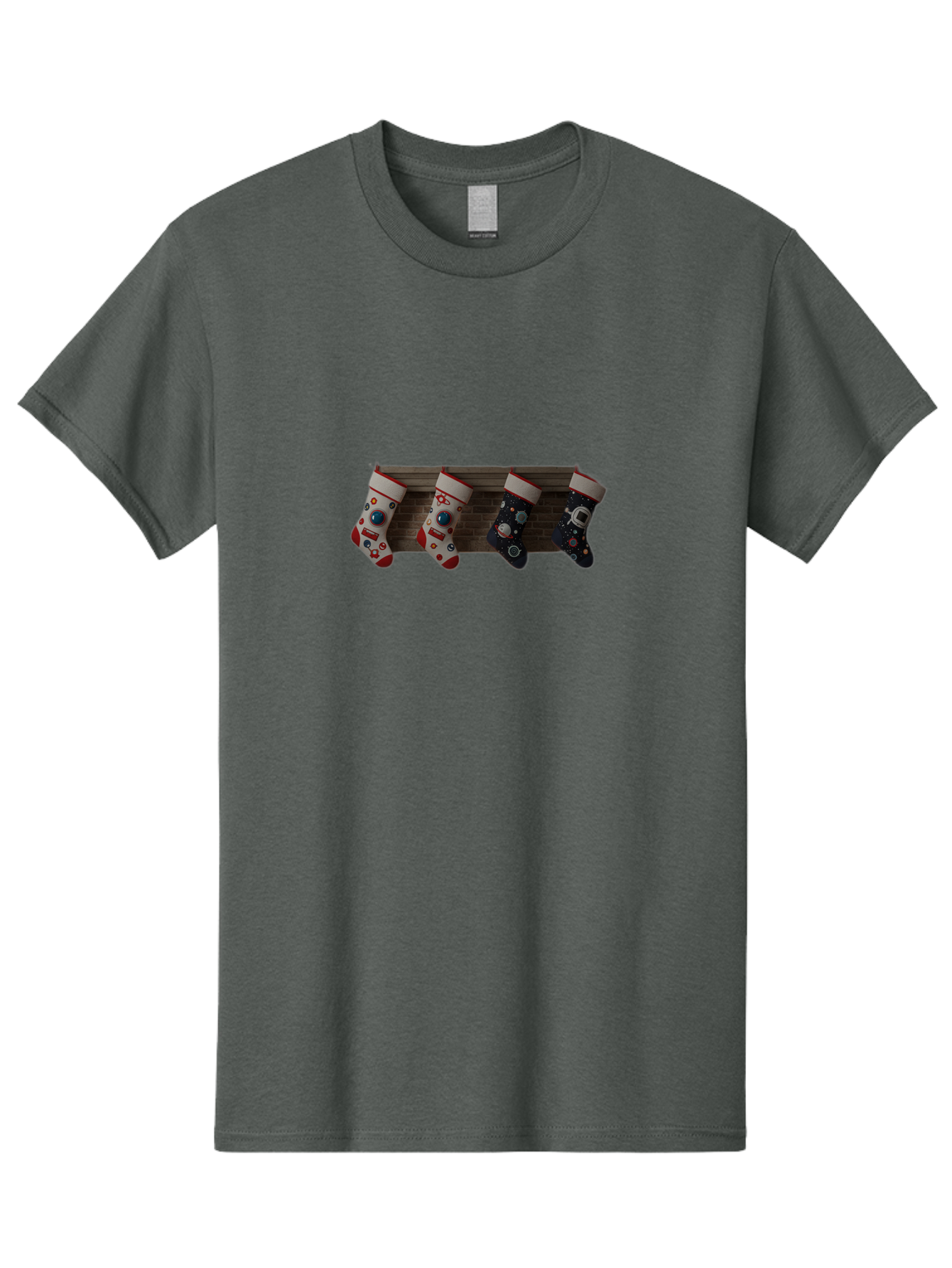 Astronaut-Christmas-Stockings Men'S Graphic Tee, 100% Cotton, Comfortable Casual Summer Wear, Machine Washable, Christmas Stockings, Holiday Decor, Festive Socks, Holiday Cheer, Wall Decoration, Brick Wall, Christmas Celebration, Bab650 7
