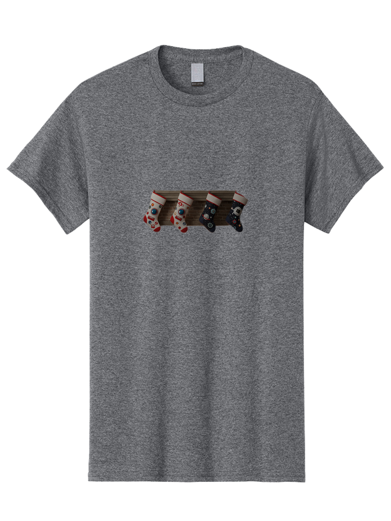 Astronaut-Christmas-Stockings Men'S Graphic Tee, 100% Cotton, Comfortable Casual Summer Wear, Machine Washable, Christmas Stockings, Holiday Decor, Festive Socks, Holiday Cheer, Wall Decoration, Brick Wall, Christmas Celebration, Bab650 5