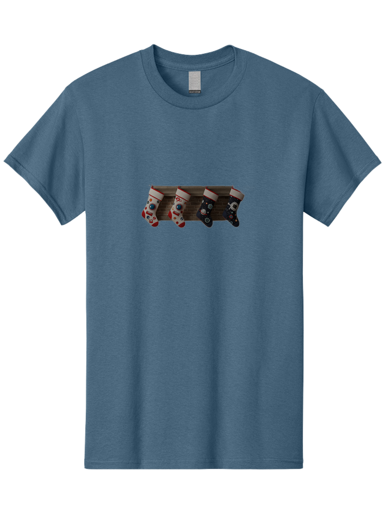 Astronaut-Christmas-Stockings Men'S Graphic Tee, 100% Cotton, Comfortable Casual Summer Wear, Machine Washable, Christmas Stockings, Holiday Decor, Festive Socks, Holiday Cheer, Wall Decoration, Brick Wall, Christmas Celebration, Bab650 14
